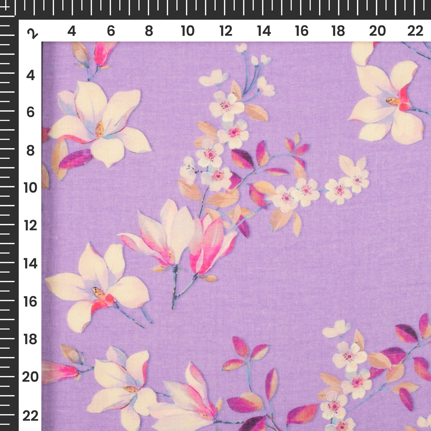 Orchid Purple Floral Digital Print Pure Cotton Mulmul Fabric