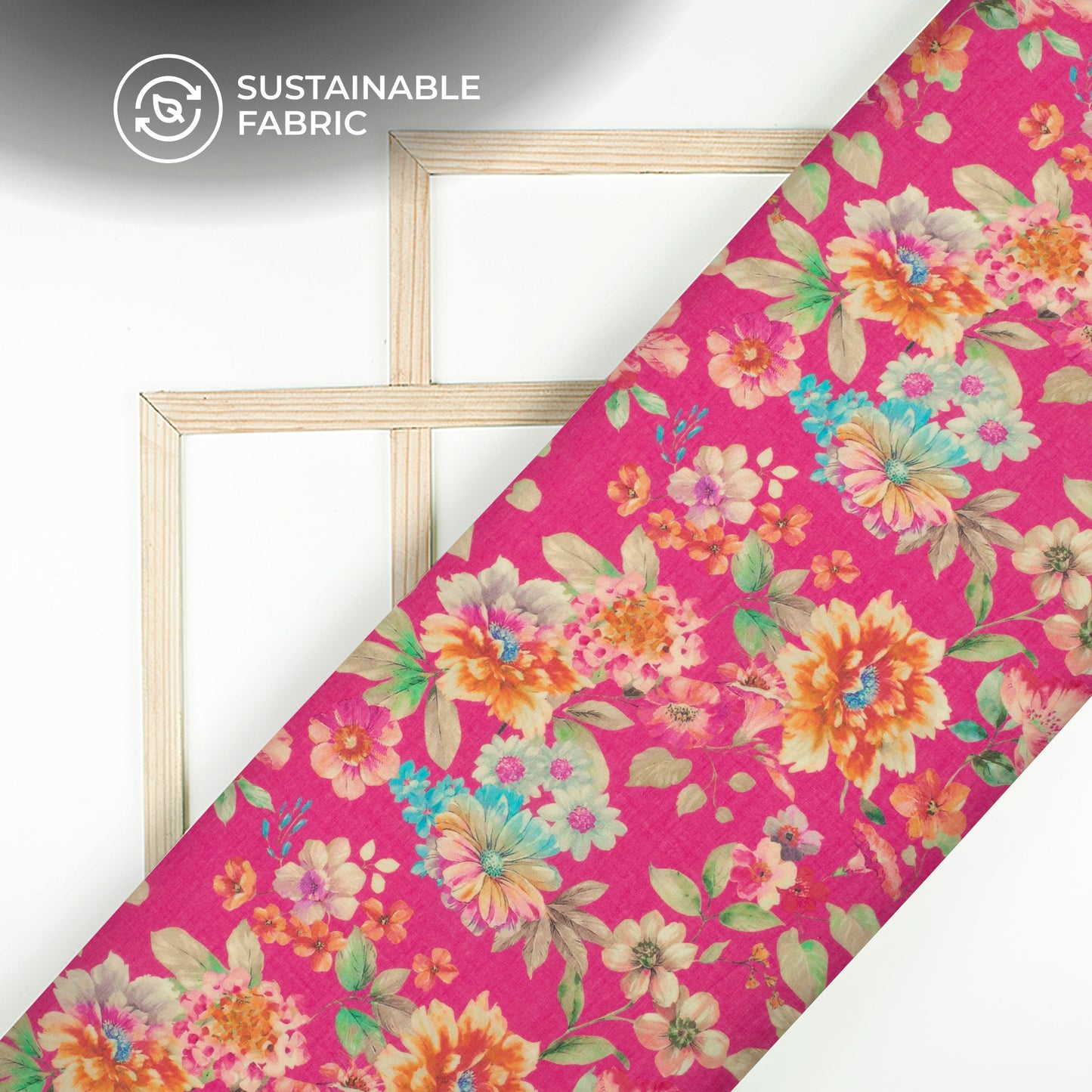 Deep Pink Floral Digital Print Pure Cotton Mulmul Fabric