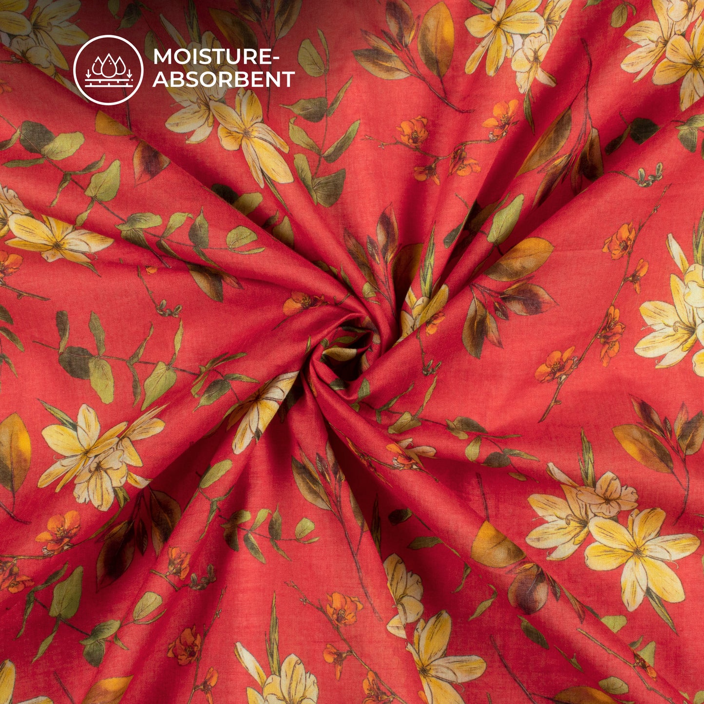 Burgundy Red Floral Digital Print Pure Cotton Mulmul Fabric