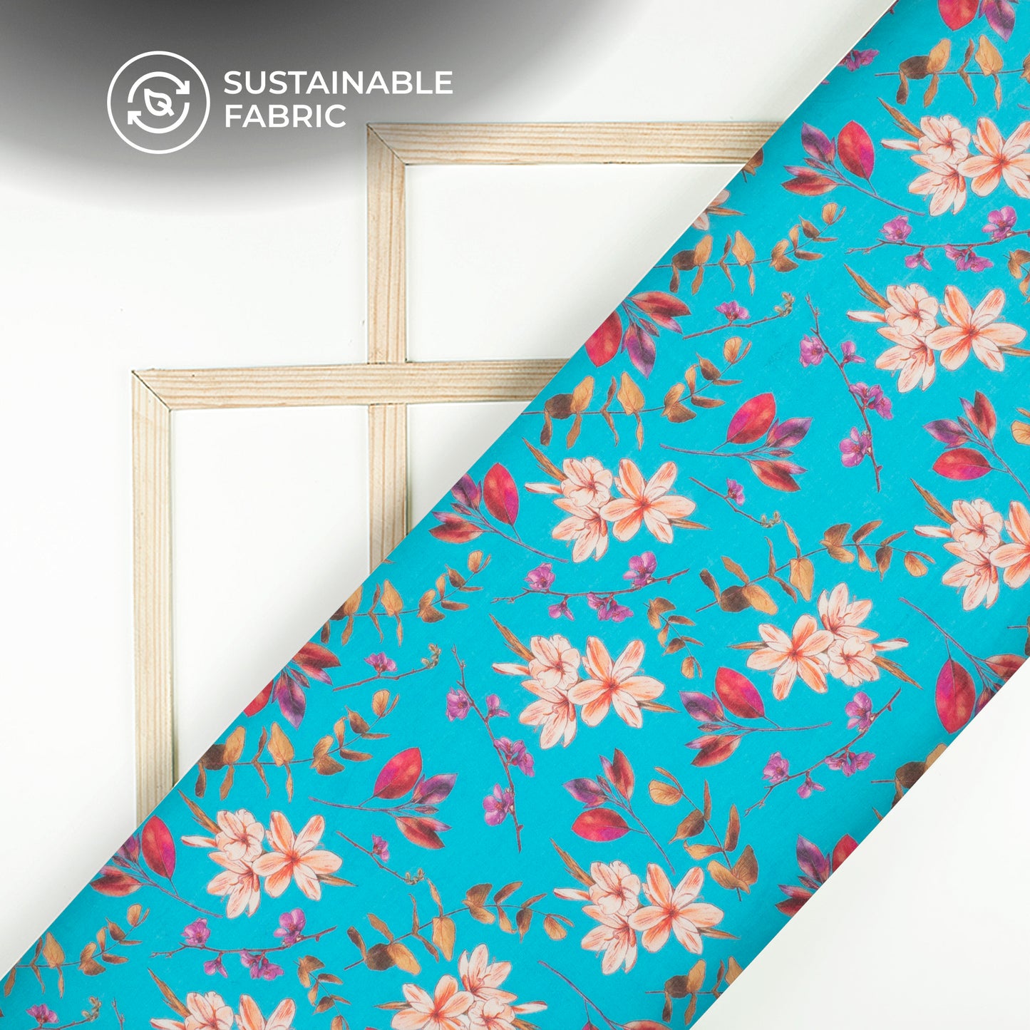 Azure Blue Floral Digital Print Pure Cotton Mulmul Fabric