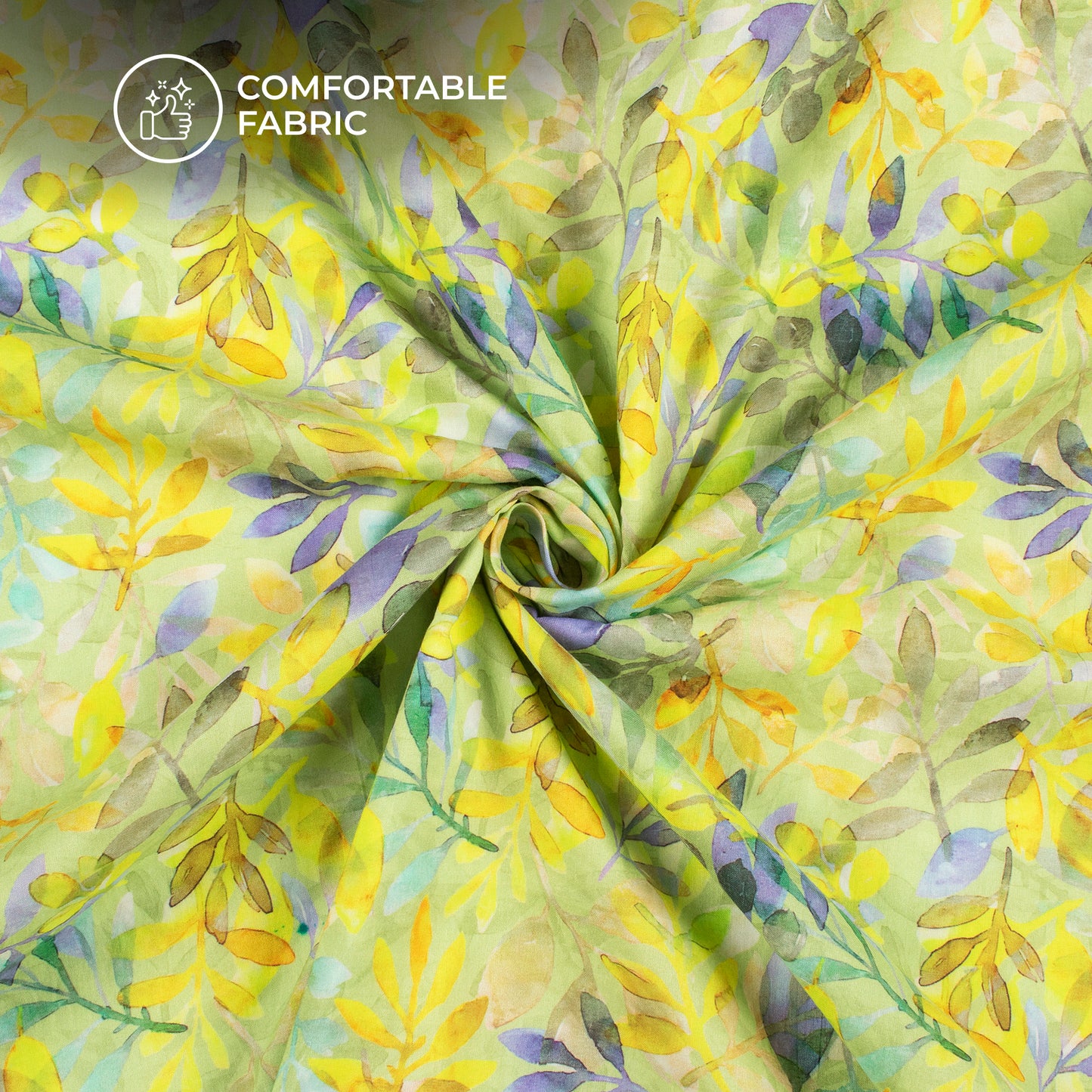 Light Green leaf Digital Print Cotton Cambric Fabric