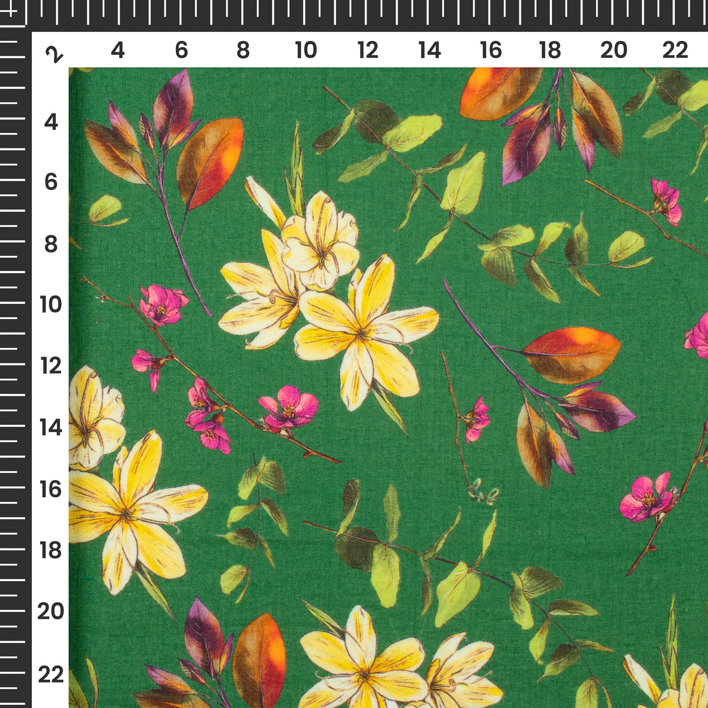 Emerald Green Floral Digital Print Cotton Cambric Fabric