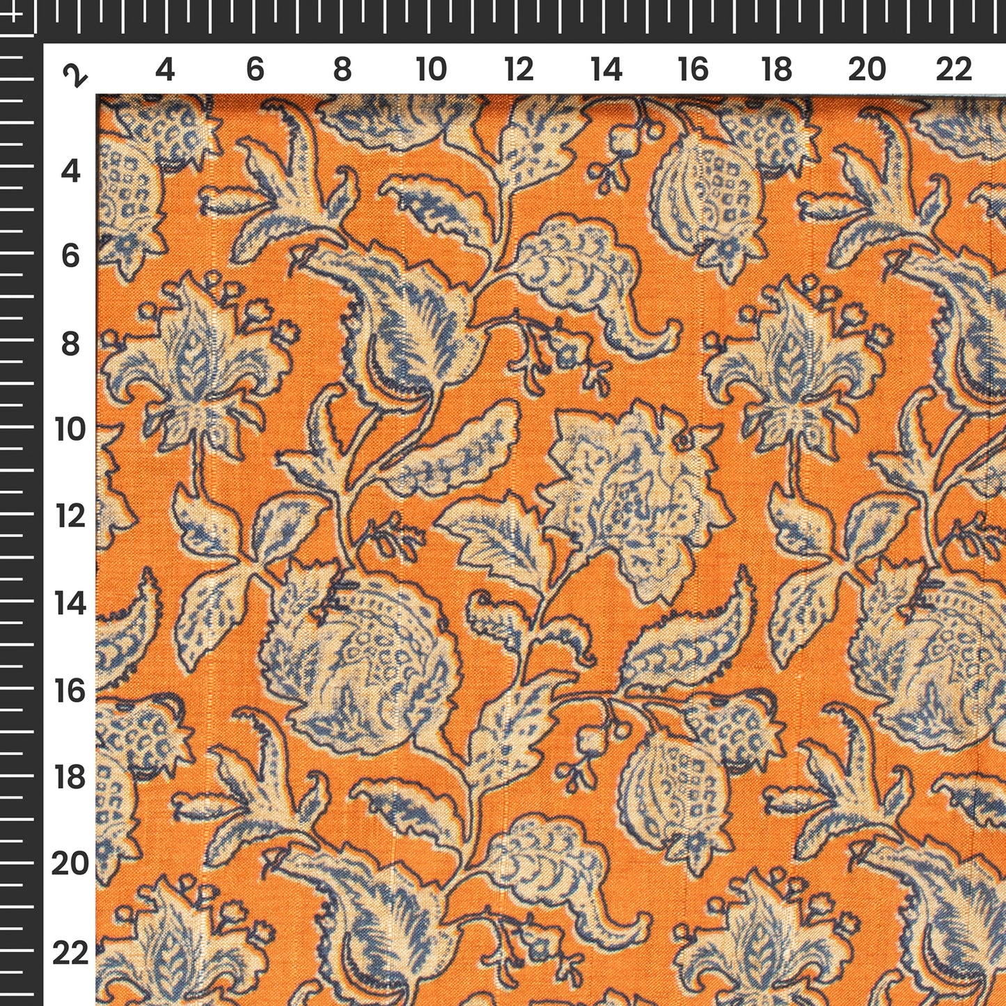 Tiger Orange Floral Digital Print Art Tusser Silk Fabric