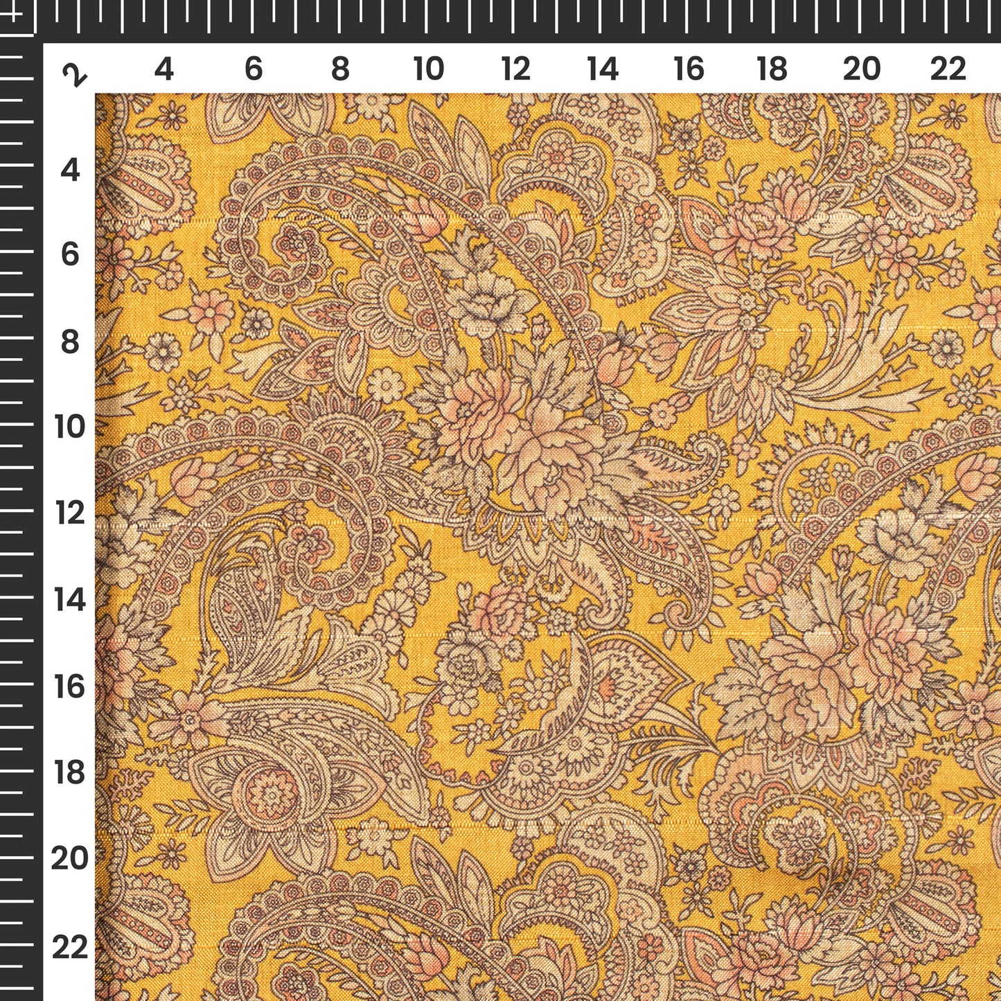Gold Yellow Floral Digital Print Art Tusser Silk Fabric