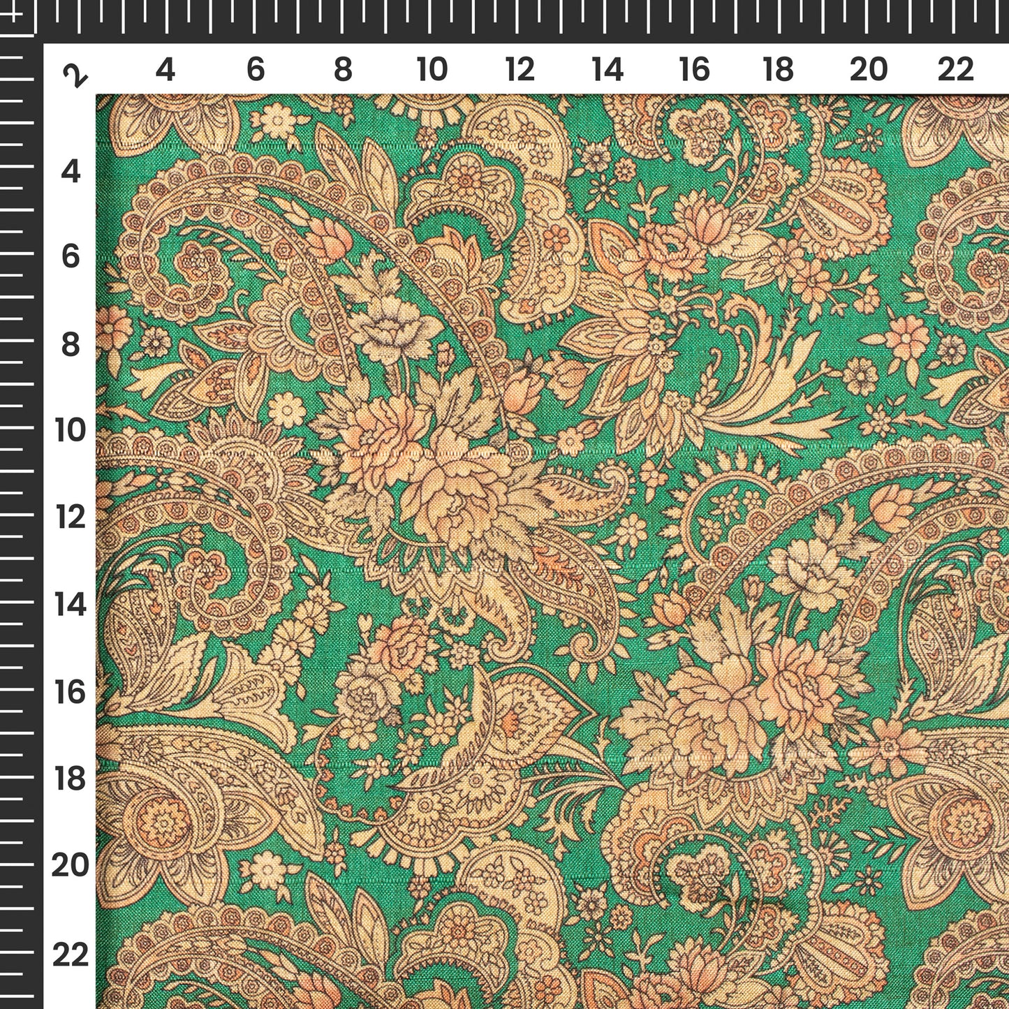 Emerald Green Floral Digital Print Art Tusser Silk Fabric