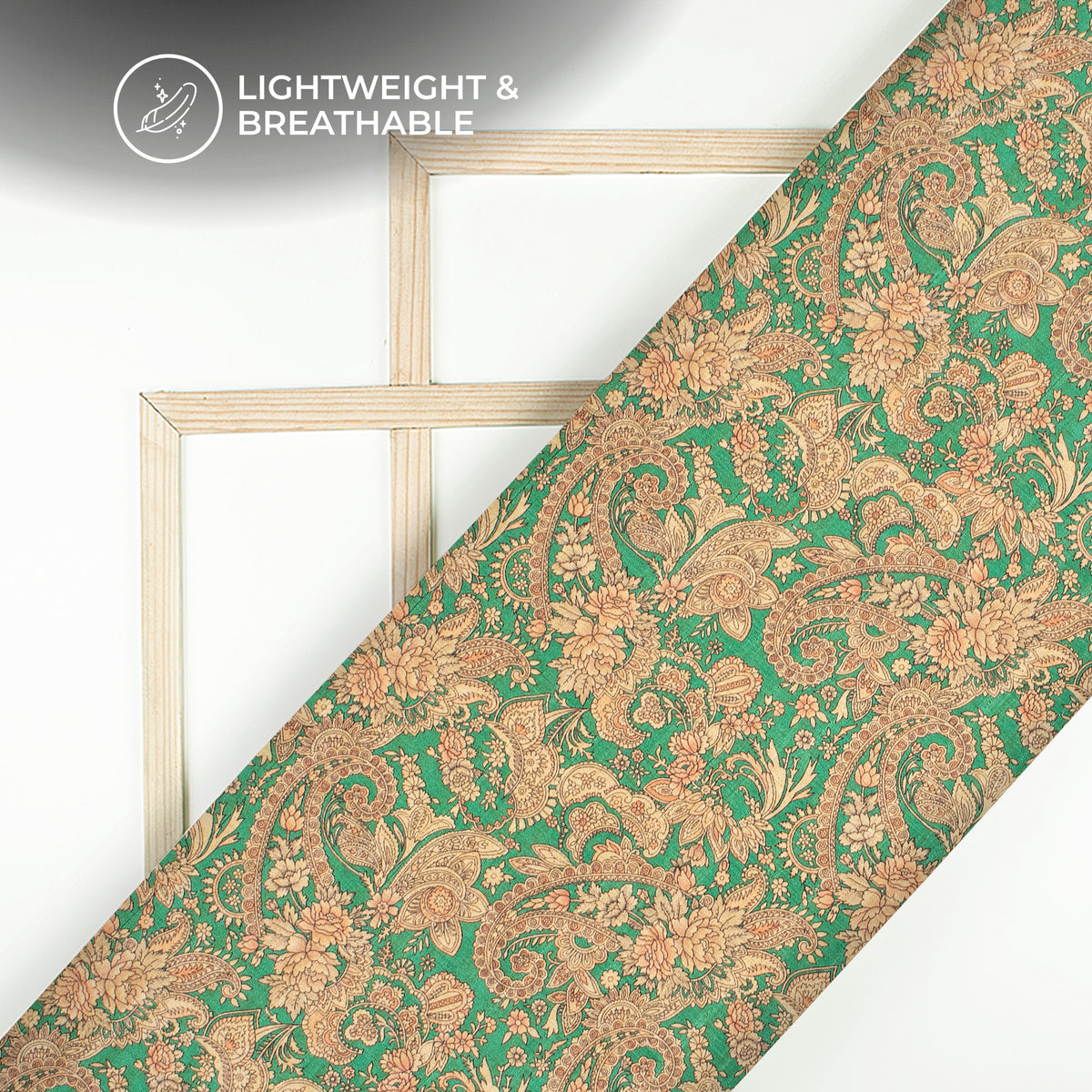 Emerald Green Floral Digital Print Art Tusser Silk Fabric
