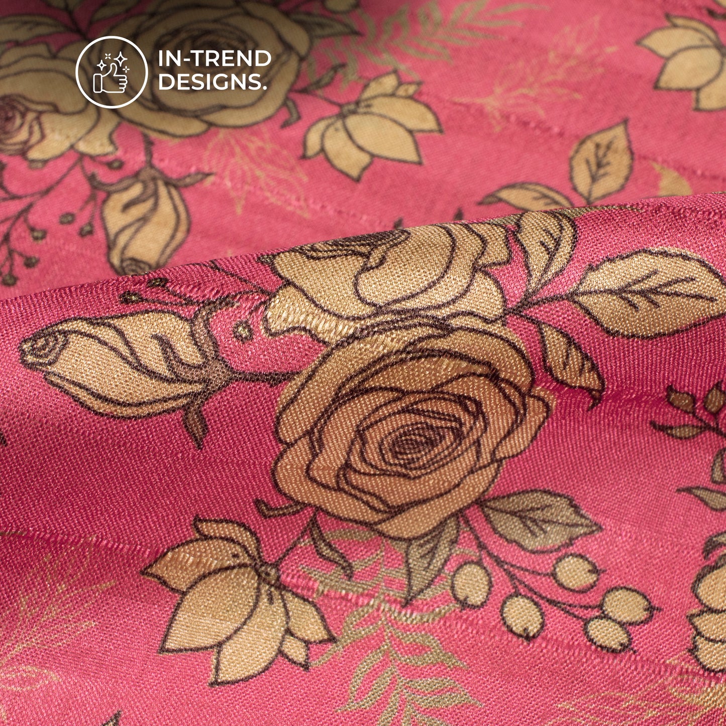 Dark Pink Floral Digital Print Art Tusser Silk Fabric