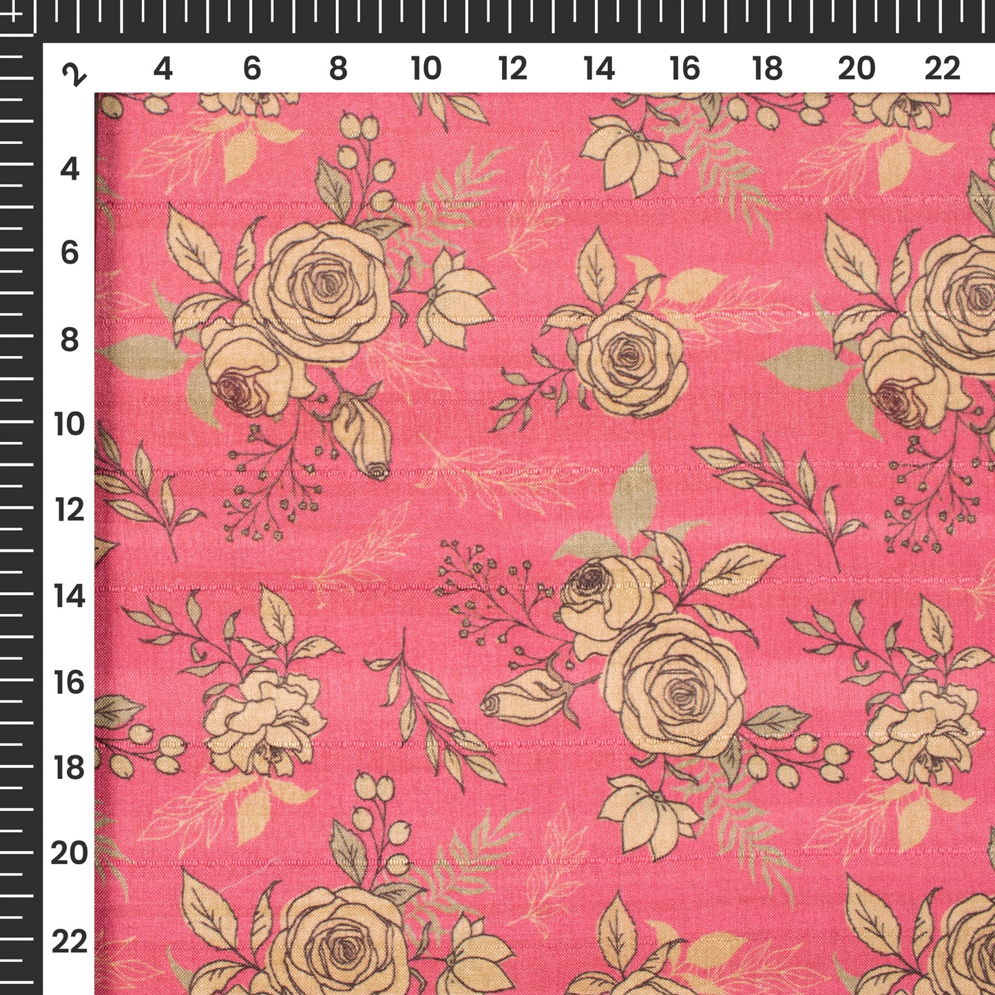 Dark Pink Floral Digital Print Art Tusser Silk Fabric