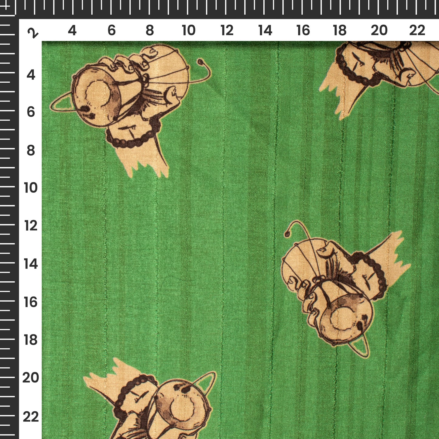 Emerald Green Quirky Digital Print Art Tusser Silk Fabric