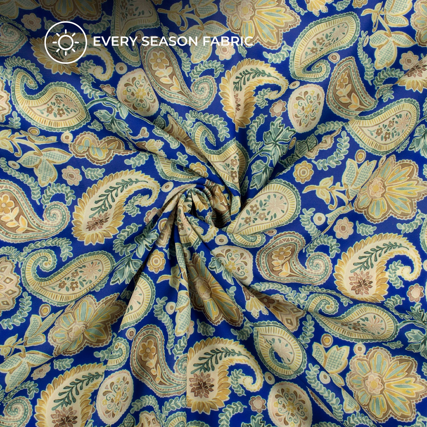 Lapis Blue Paisley Digital Print BSY Crepe Fabric