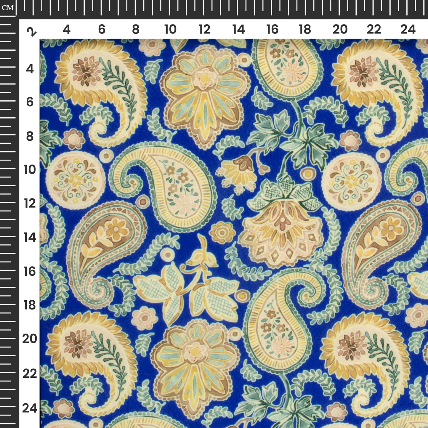 Lapis Blue Paisley Digital Print BSY Crepe Fabric