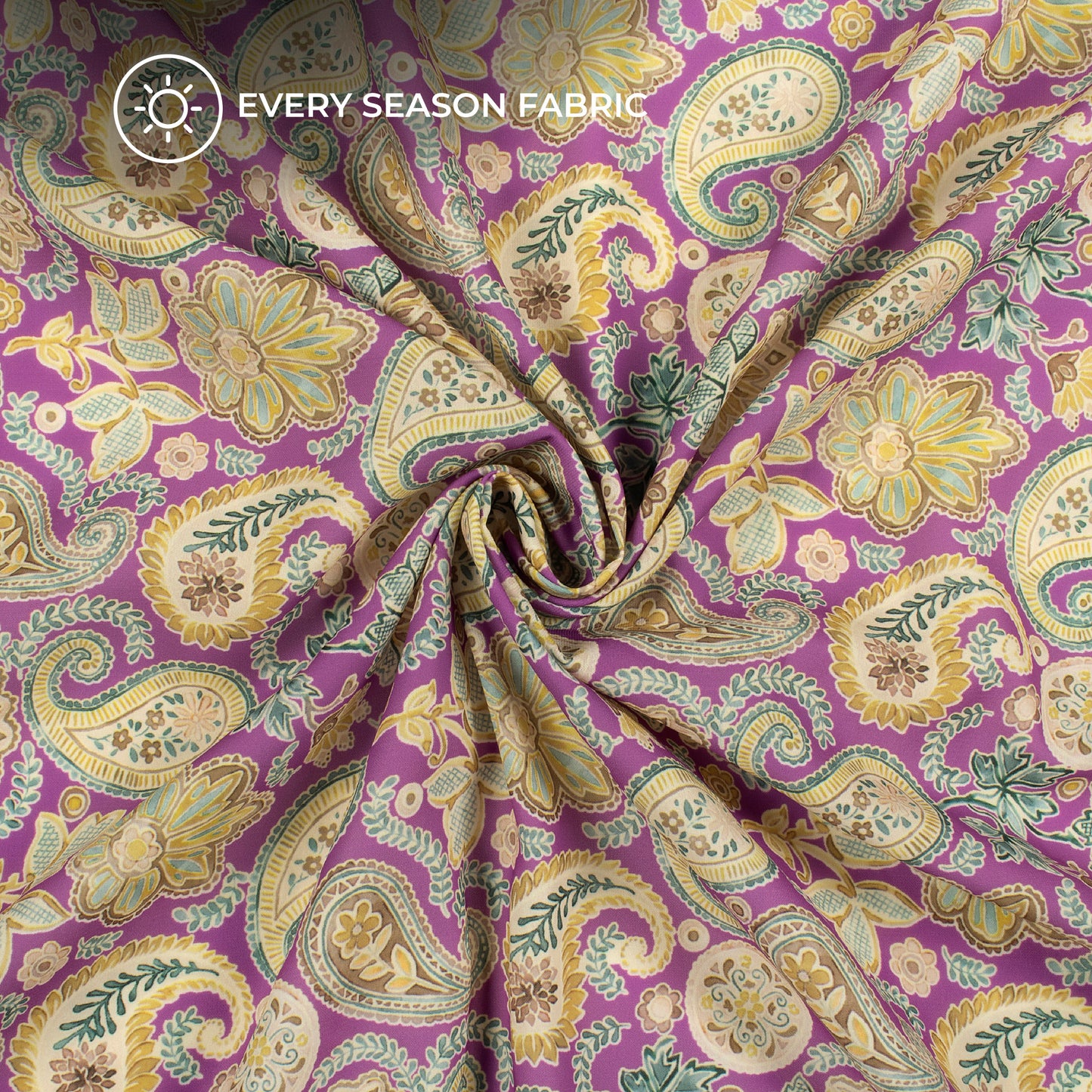 Violet Purple Paisley Digital Print BSY Crepe Fabric