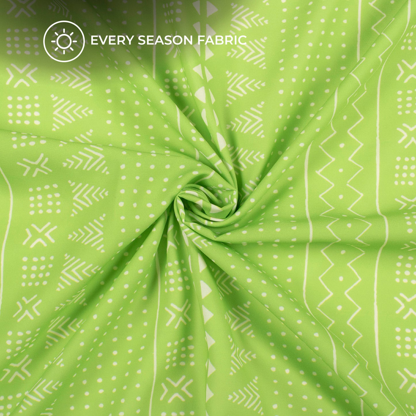 Lime Green Traditional Digital Print BSY Crepe Fabric