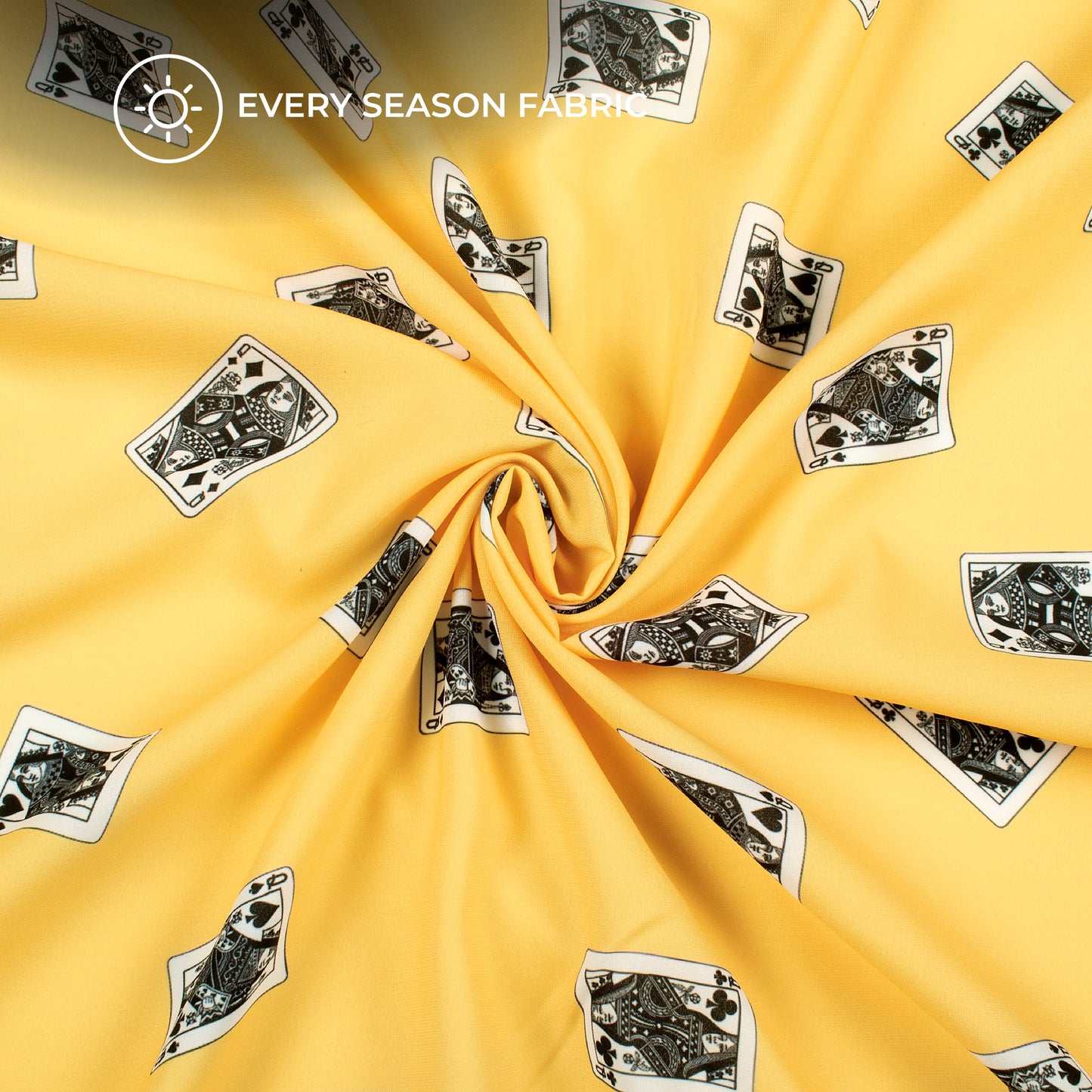 Mustard Yellow Quirky Digital Print BSY Crepe Fabric