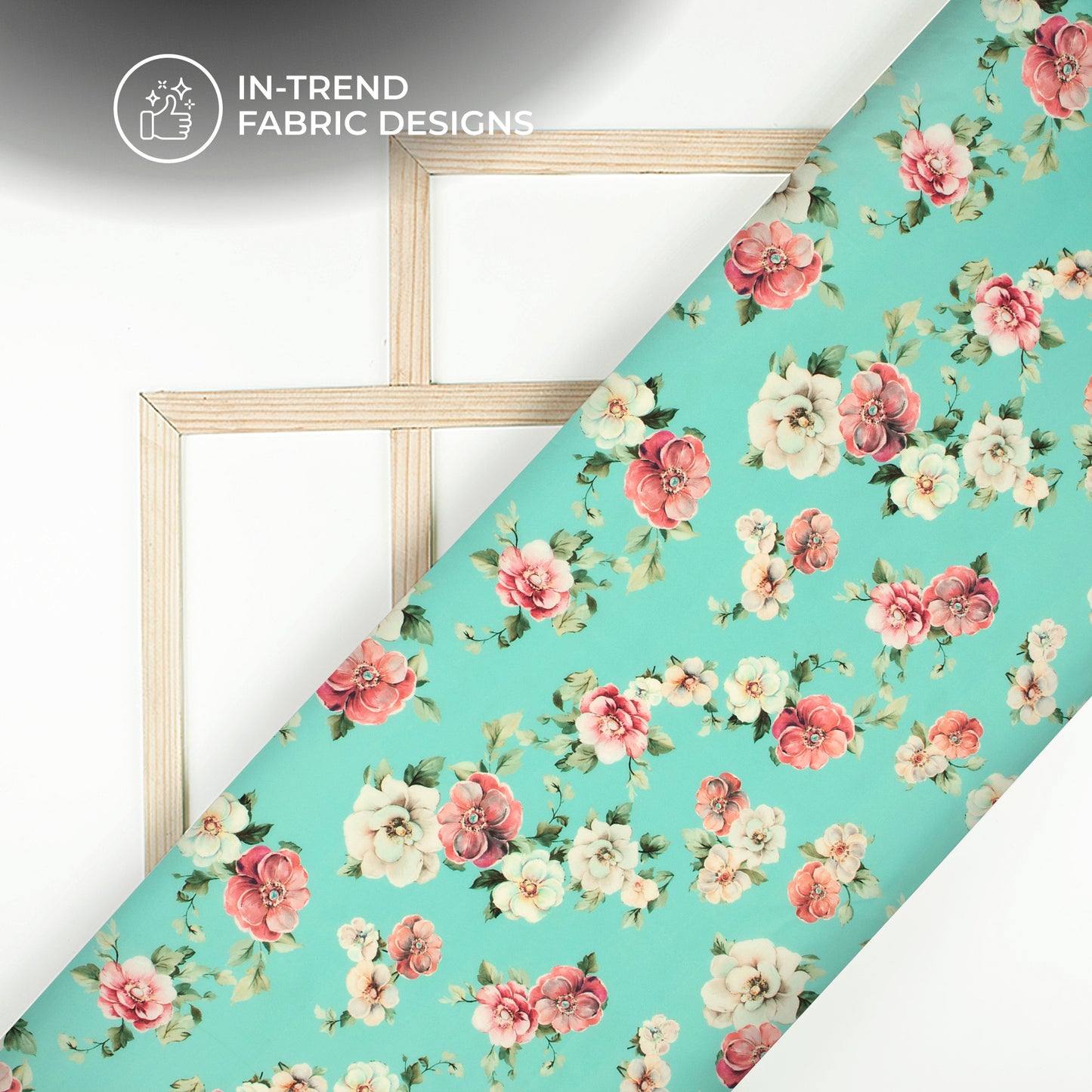 Teal Blue Floral Digital Print BSY Crepe Fabric