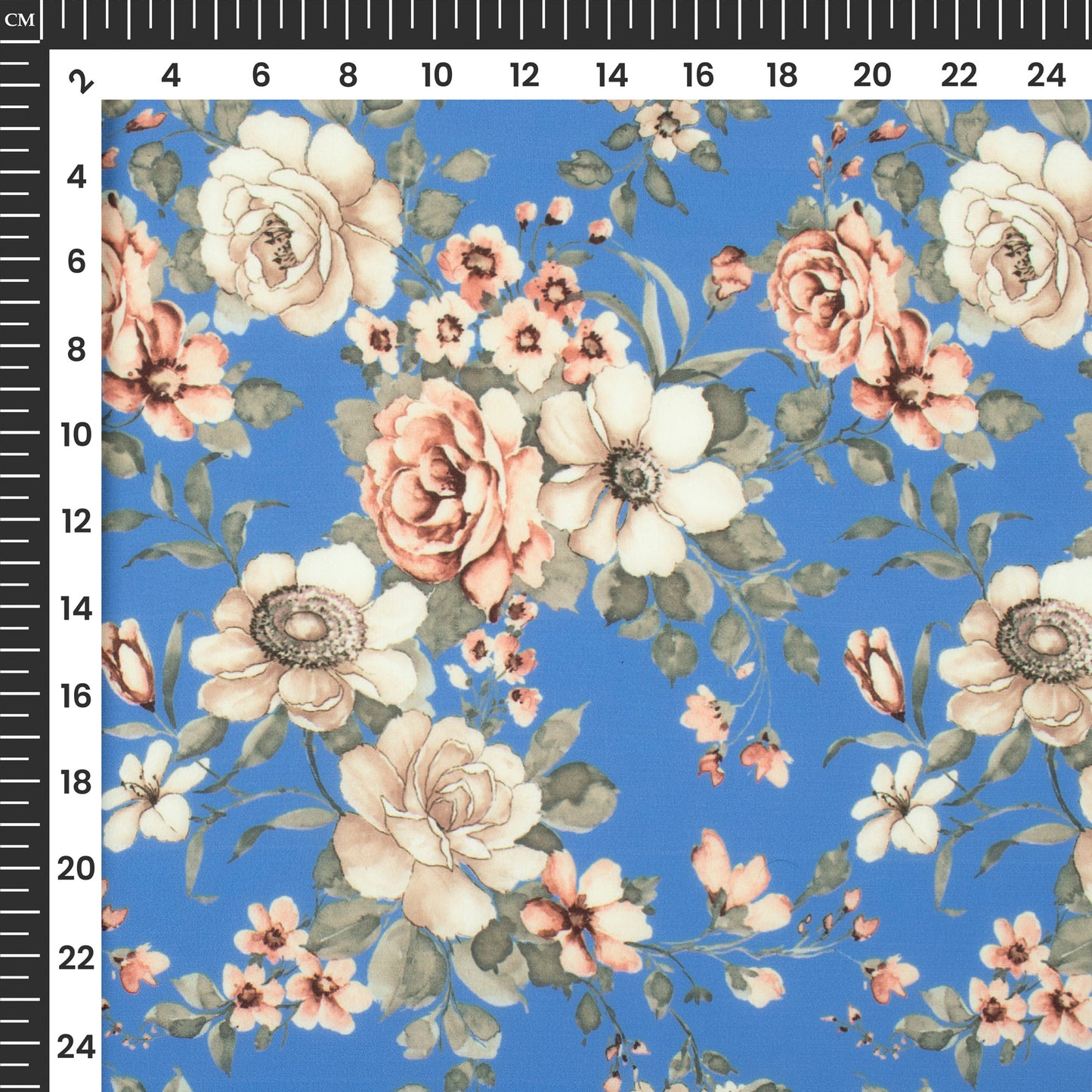 Azure Blue Floral Digital Print BSY Crepe Fabric