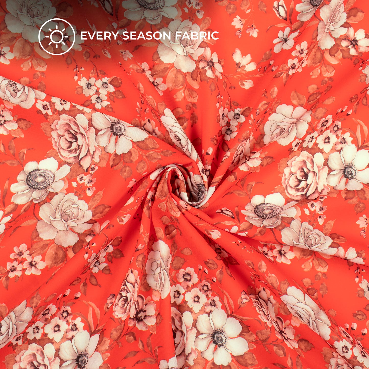 Rose Red Floral Digital Print BSY Crepe Fabric