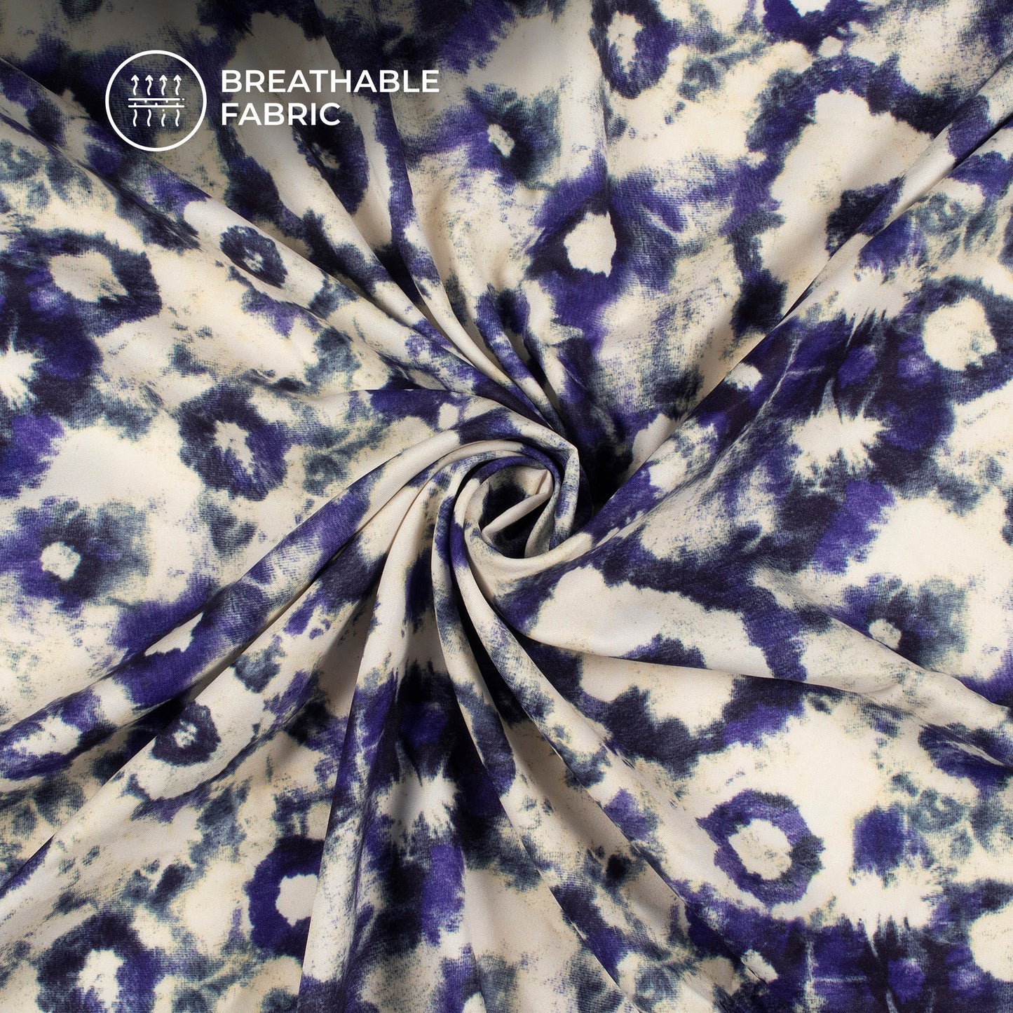 Cobalt Blue Tye And Dye Digital Print Butter Crepe Fabric