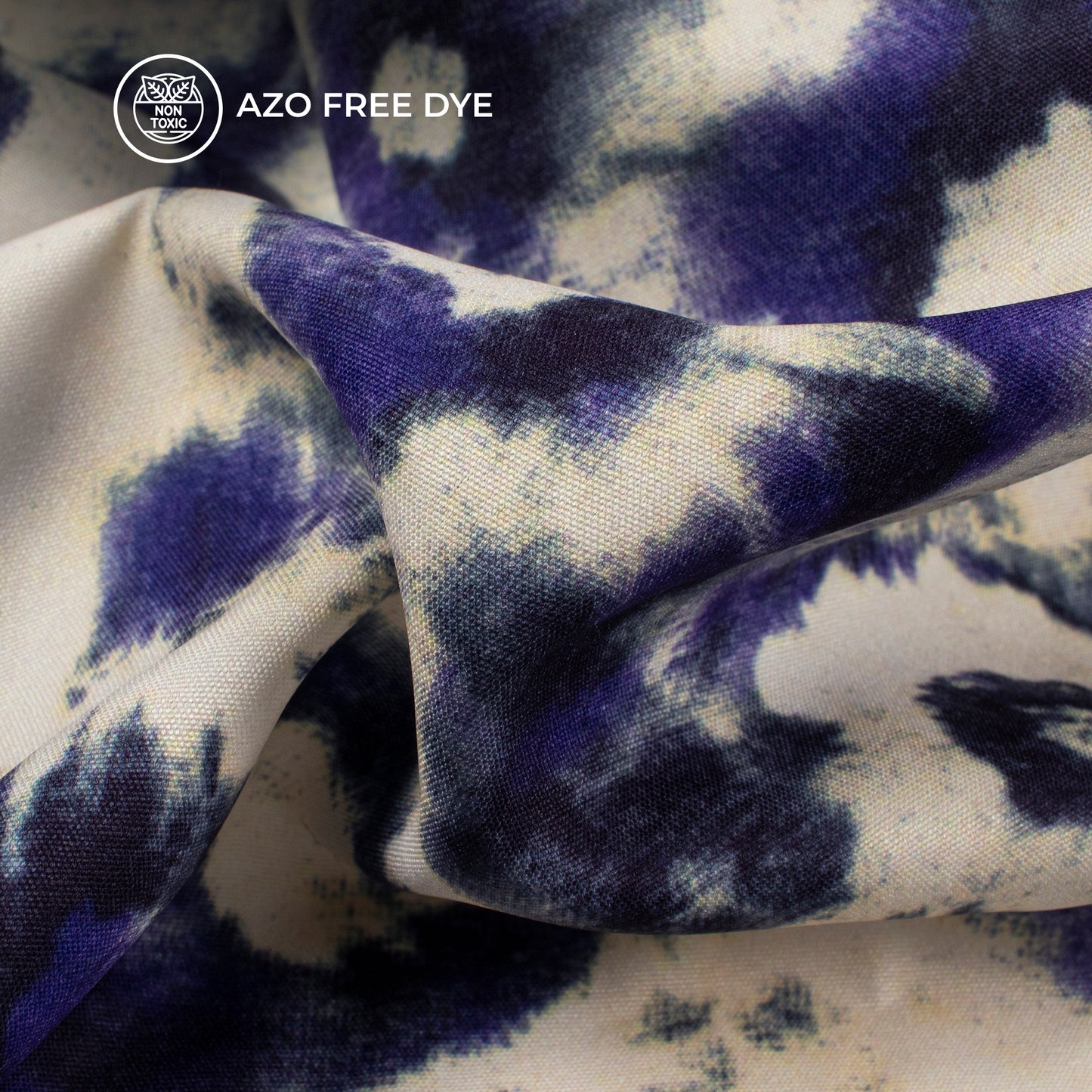 Cobalt Blue Tye And Dye Digital Print Butter Crepe Fabric