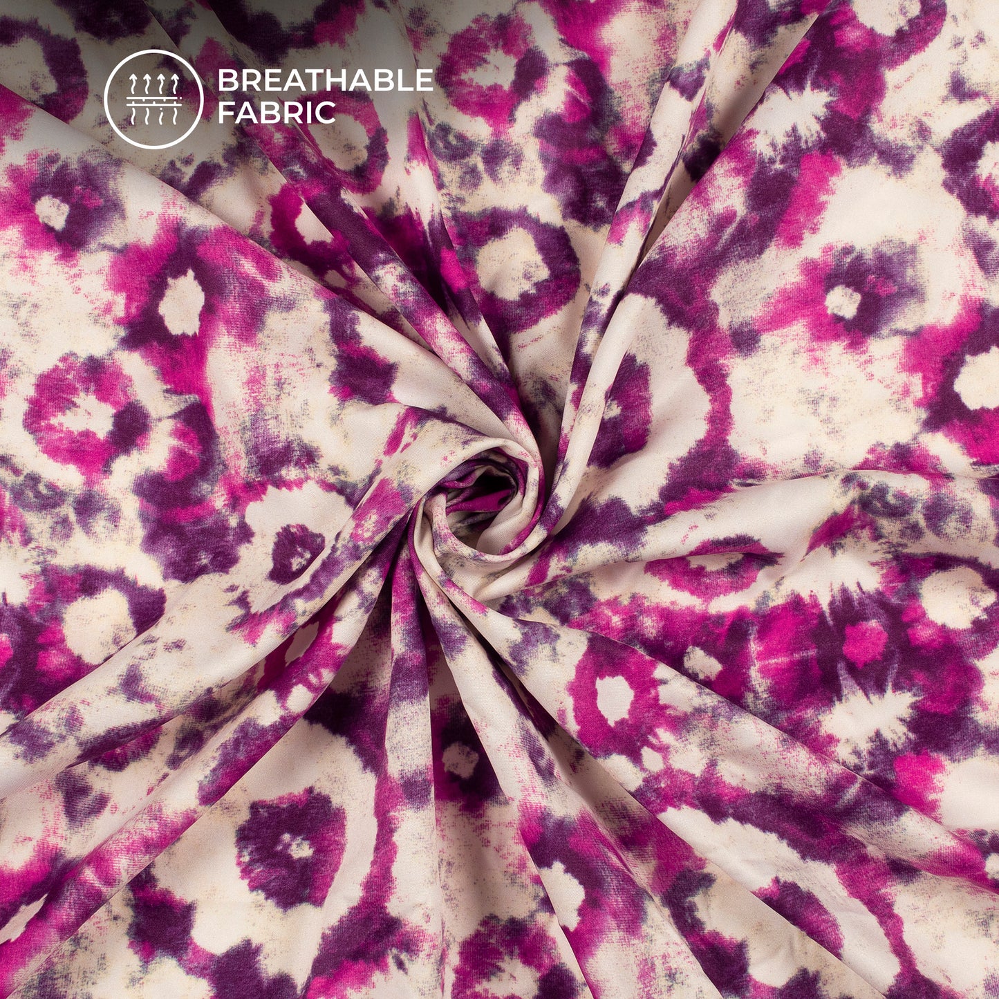 Fuscia Pink Tie And Dye Digital Print Butter Crepe Fabric