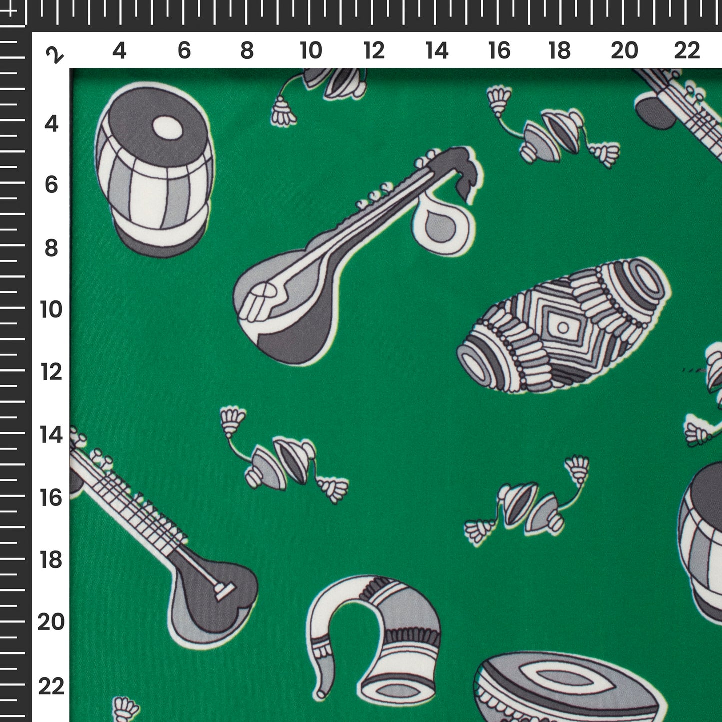 Deep Green Quirky Digital Print Butter Crepe Fabric