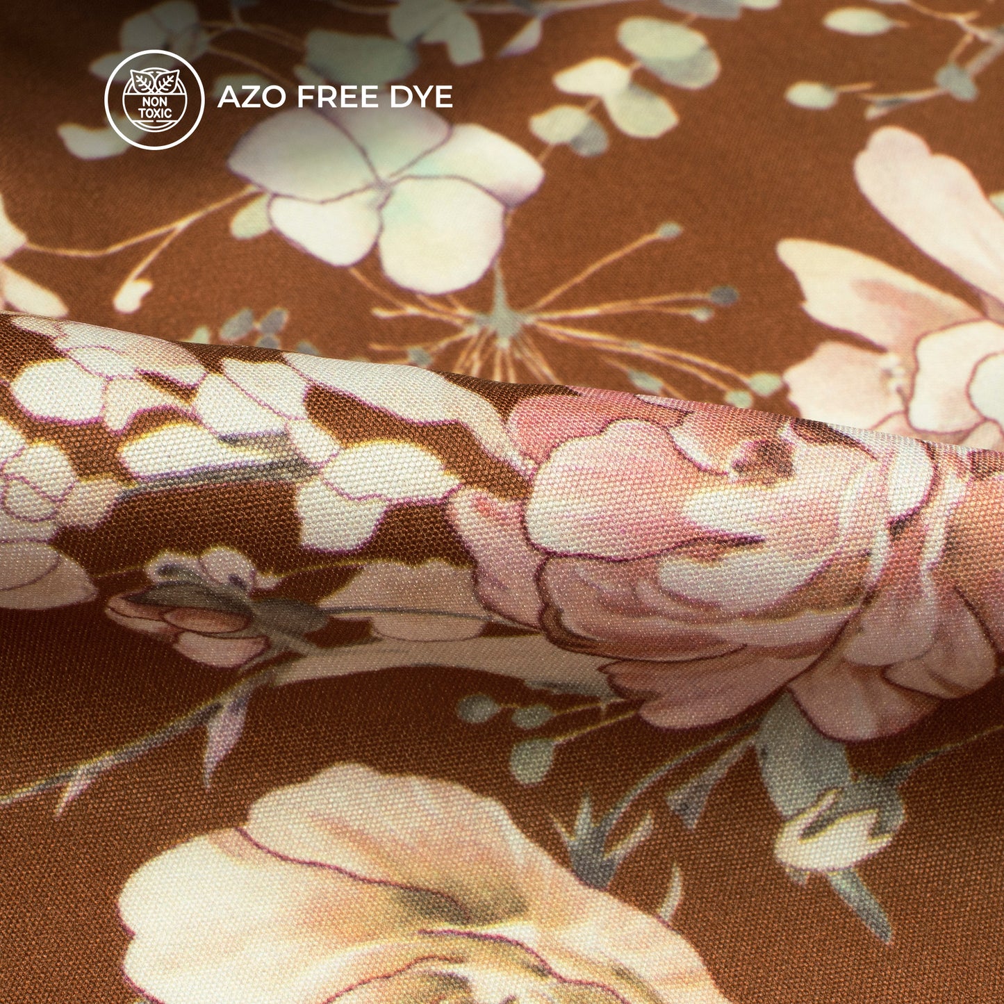 Tawny Brown Floral Digital Print Butter Crepe Fabric