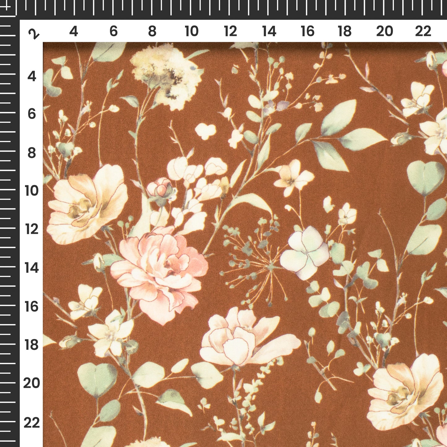Tawny Brown Floral Digital Print Butter Crepe Fabric