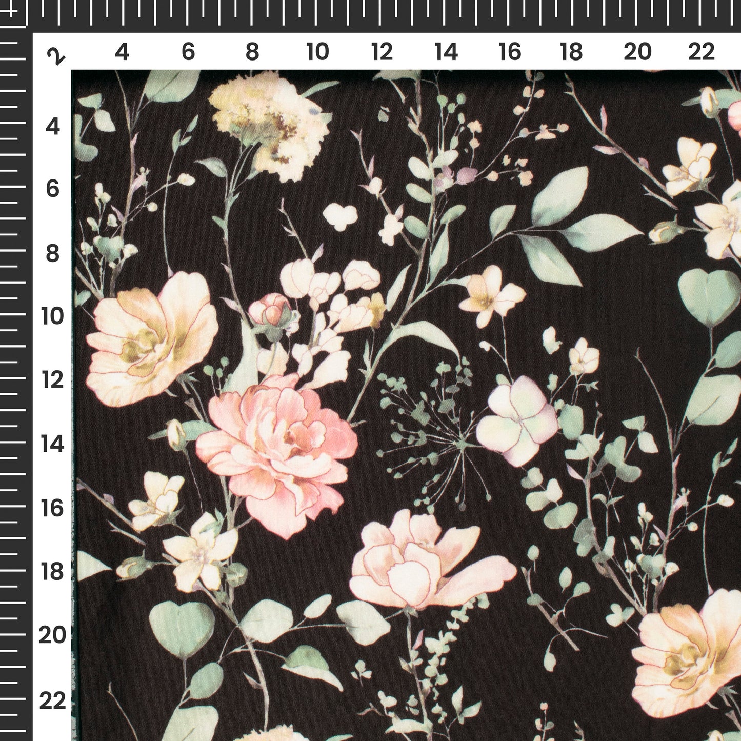 Rose Pink Floral Digital Print Butter Crepe Fabric