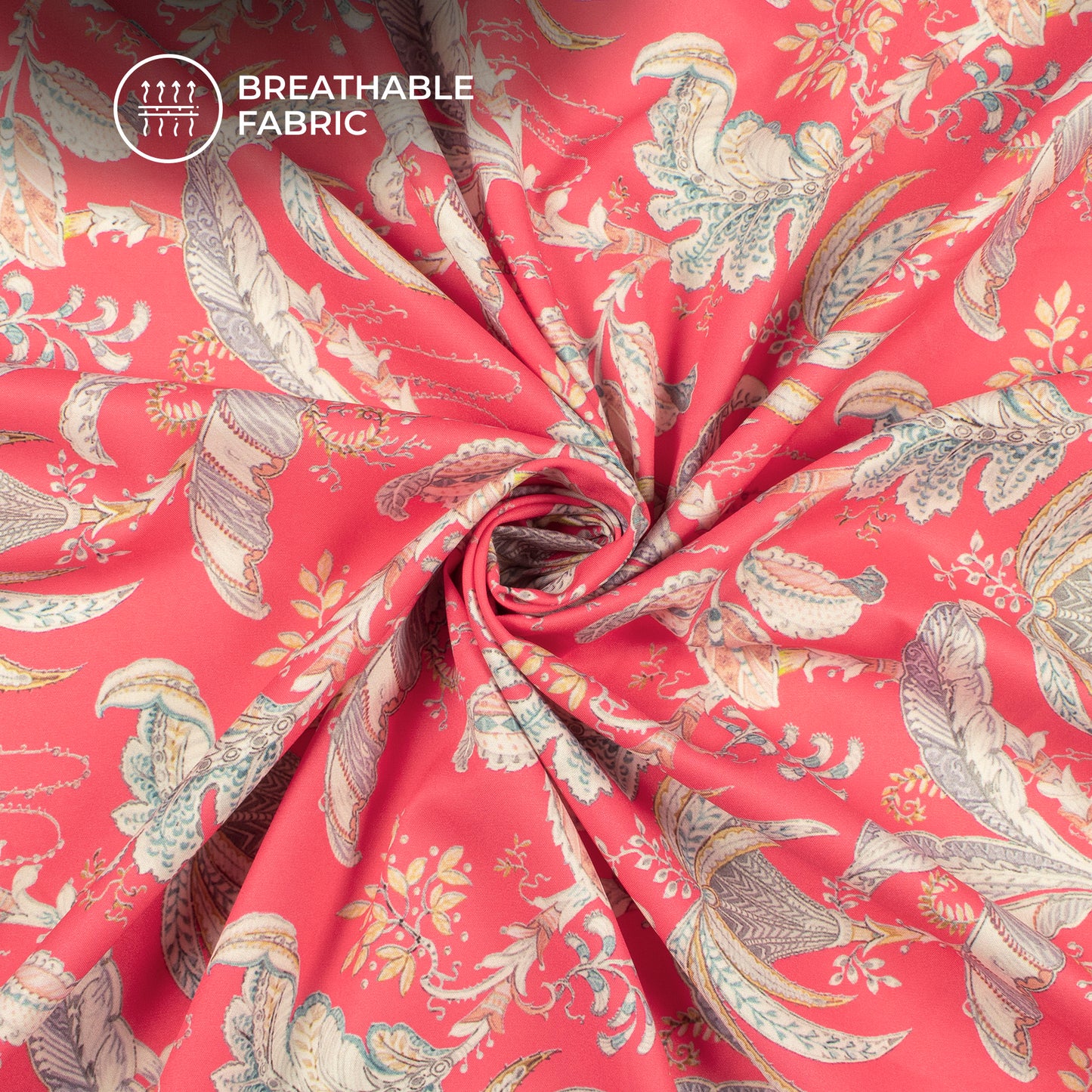 Hot Pink Floral Digital Print Butter Crepe Fabric