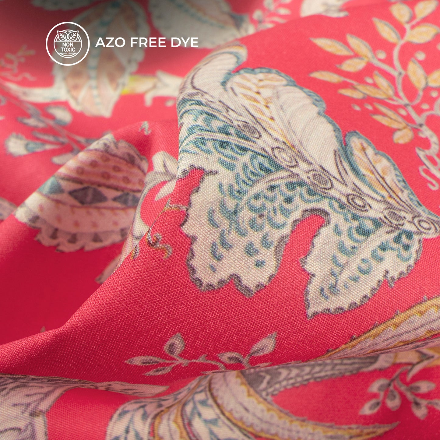 Hot Pink Floral Digital Print Butter Crepe Fabric