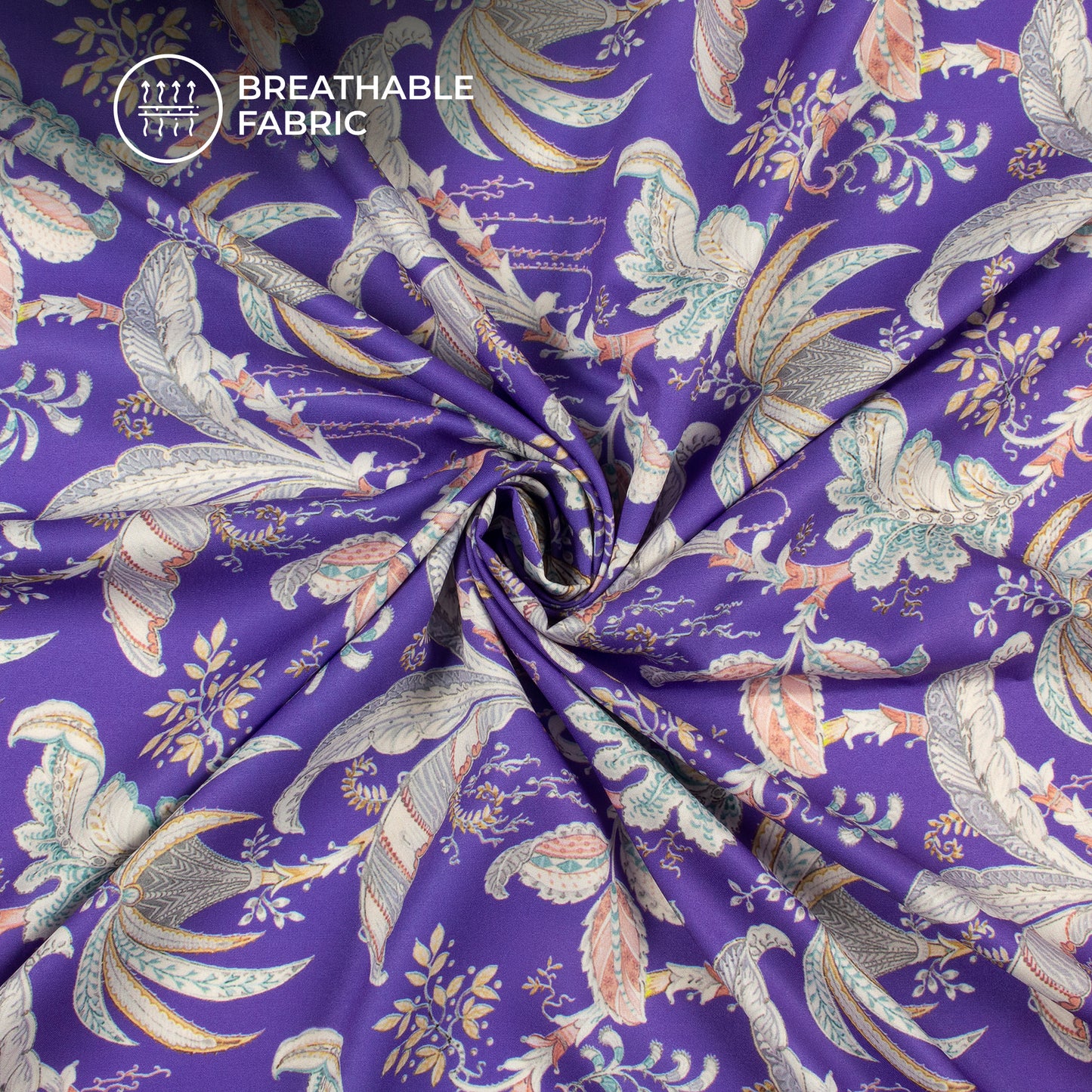 Slate blue Floral Digital Print Butter Crepe Fabric