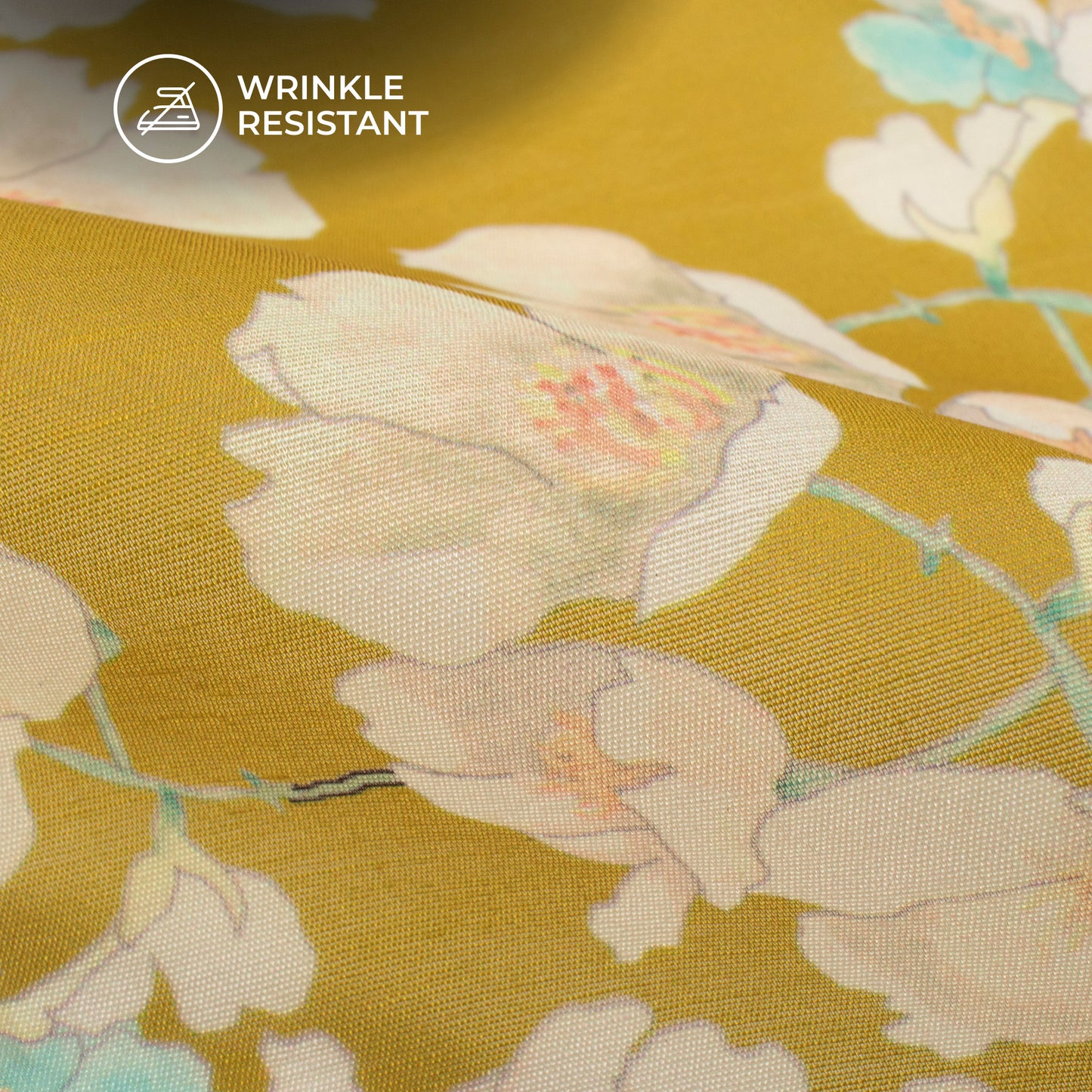 Amber Yellow Floral Digital Print Chanderi Fabric