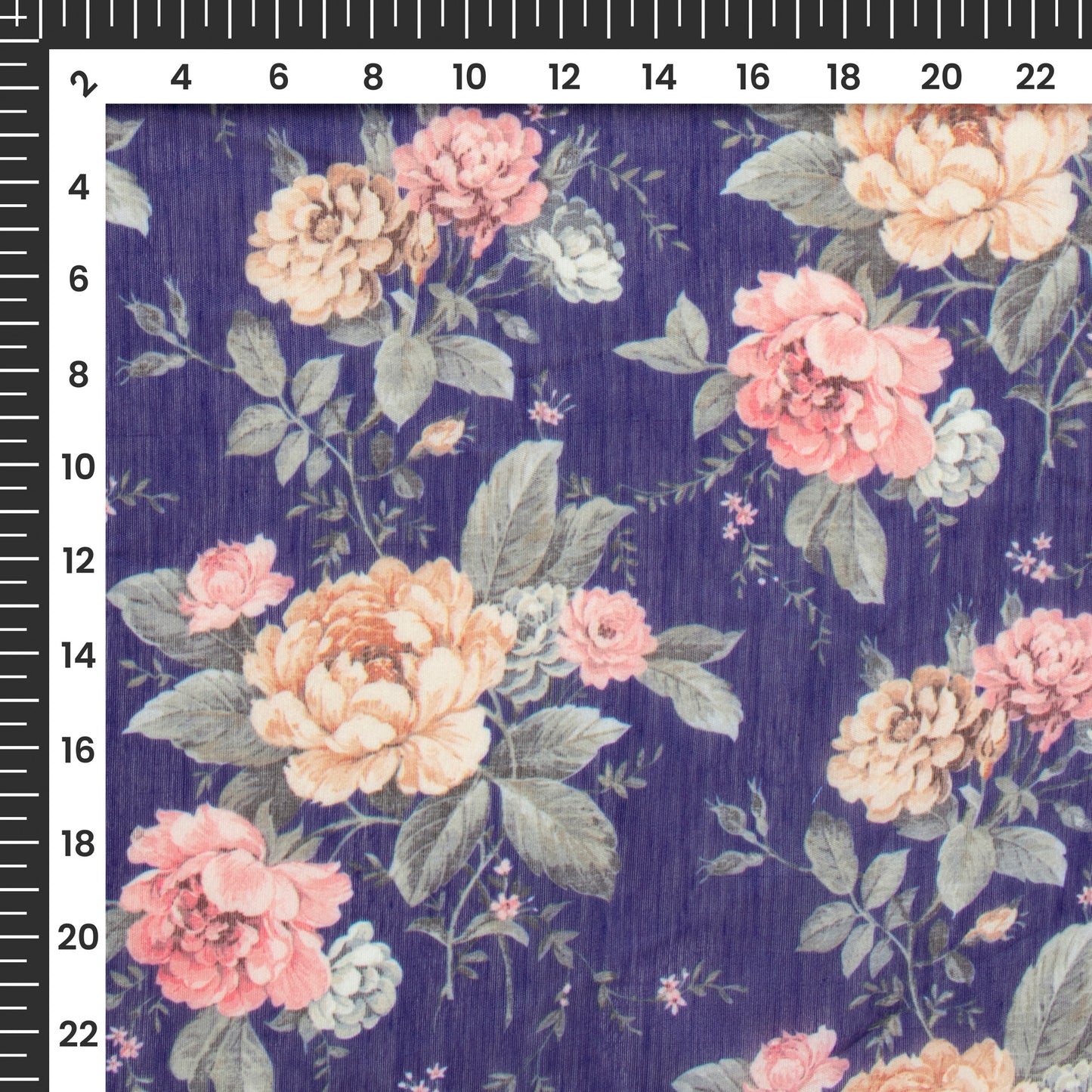 Indiigo Blue Floral Digital Print Chanderi Fabric