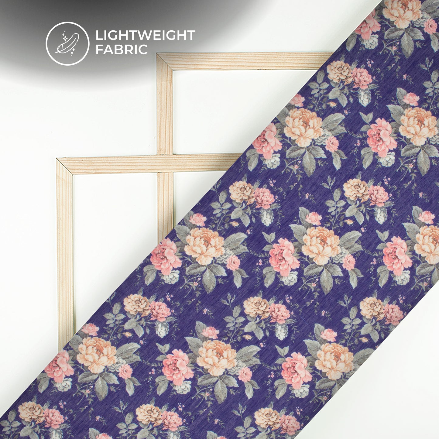 Indiigo Blue Floral Digital Print Chanderi Fabric