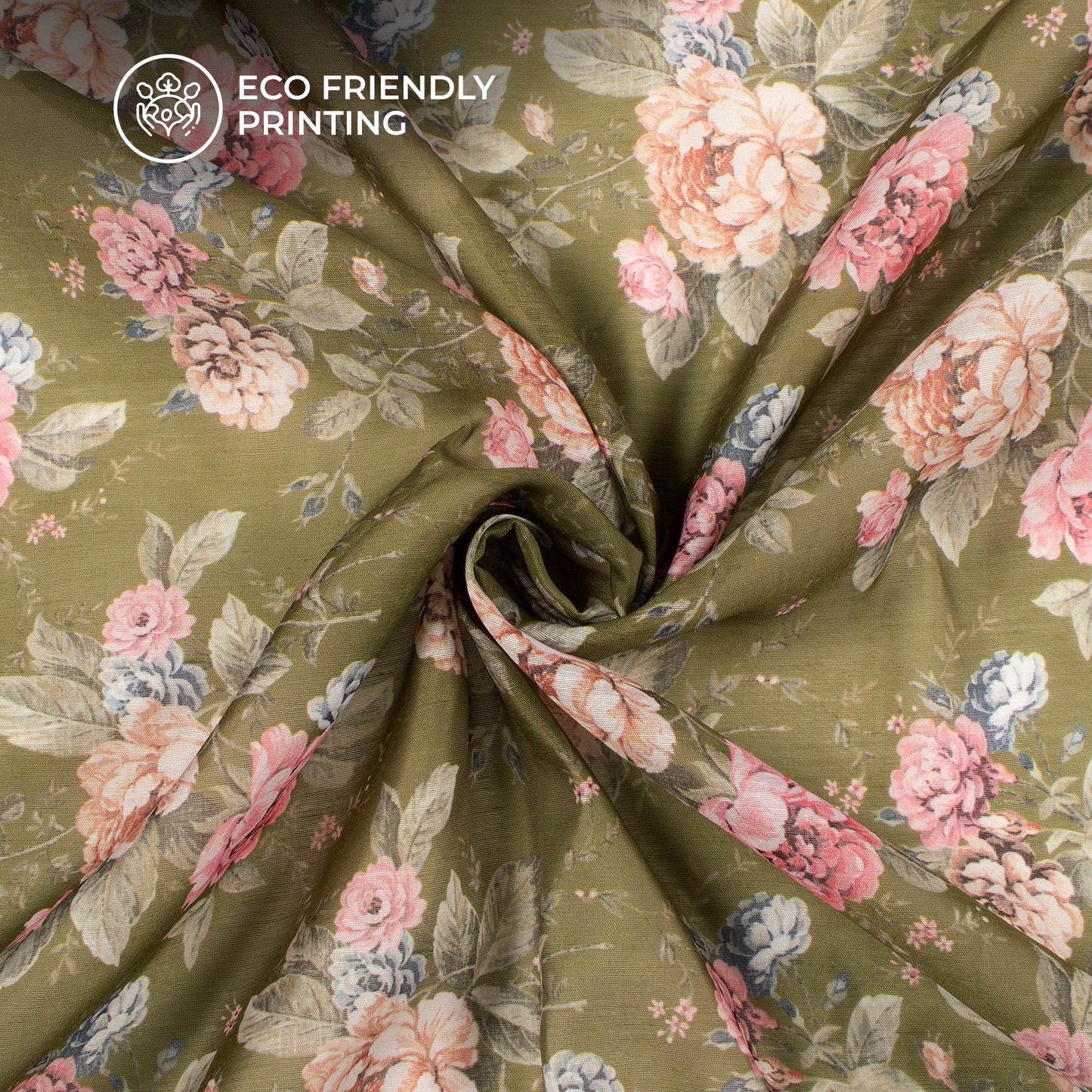 Pickle Green Floral Digital Print Chanderi Fabric