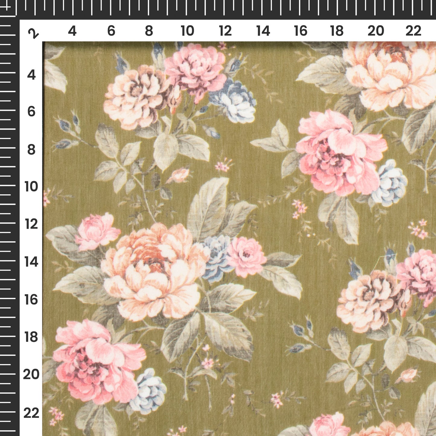 Pickle Green Floral Digital Print Chanderi Fabric