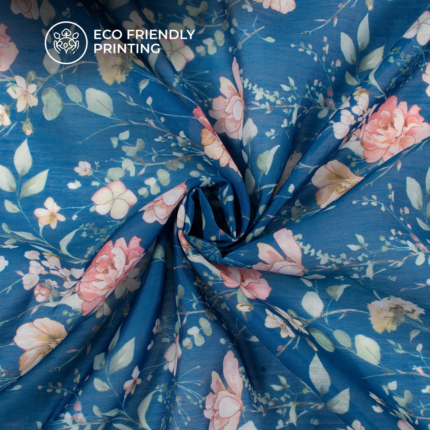 Cobalt Blue Floral Digital Print Chanderi Fabric