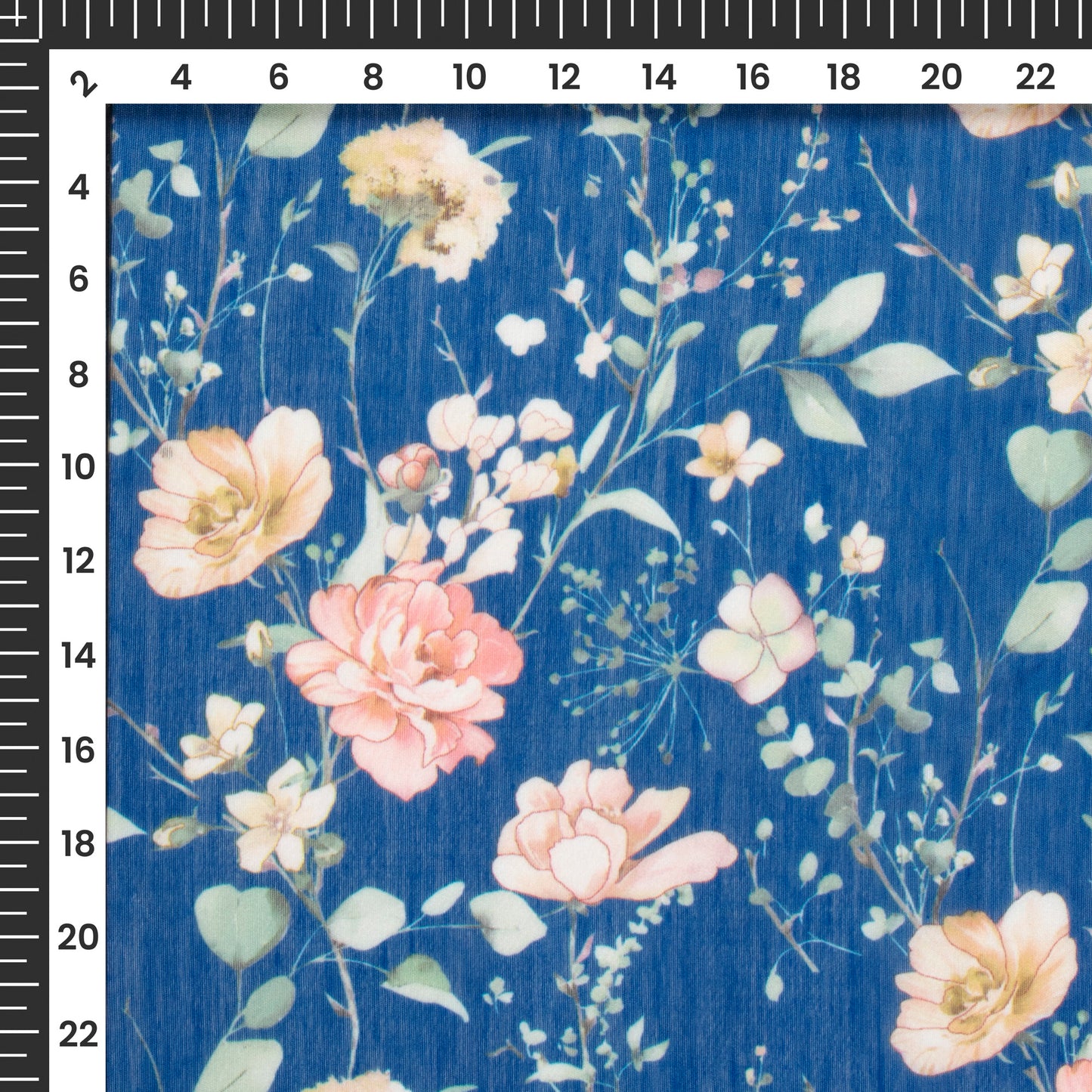 Cobalt Blue Floral Digital Print Chanderi Fabric