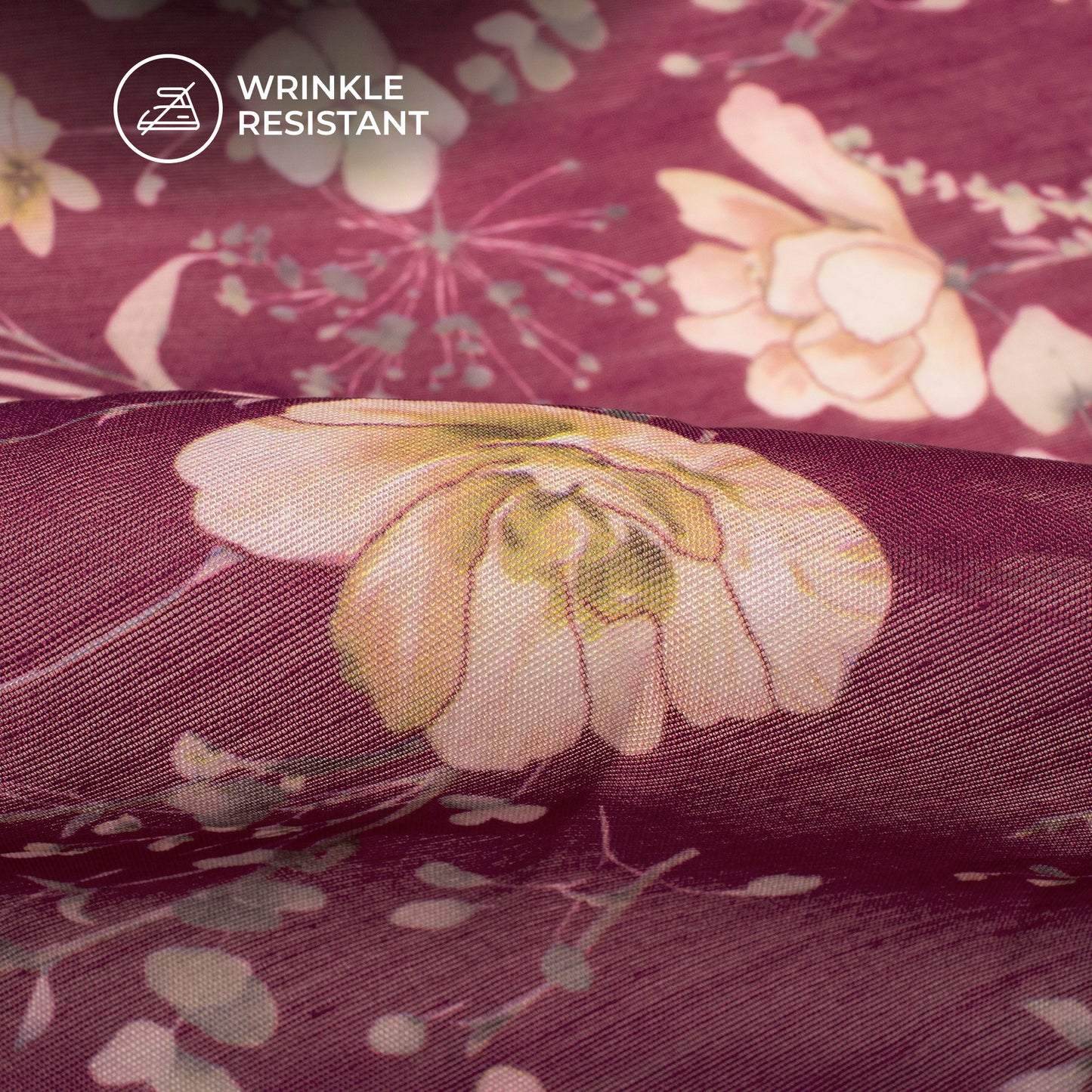 Red-Violet Floral Digital Print Chanderi Fabric