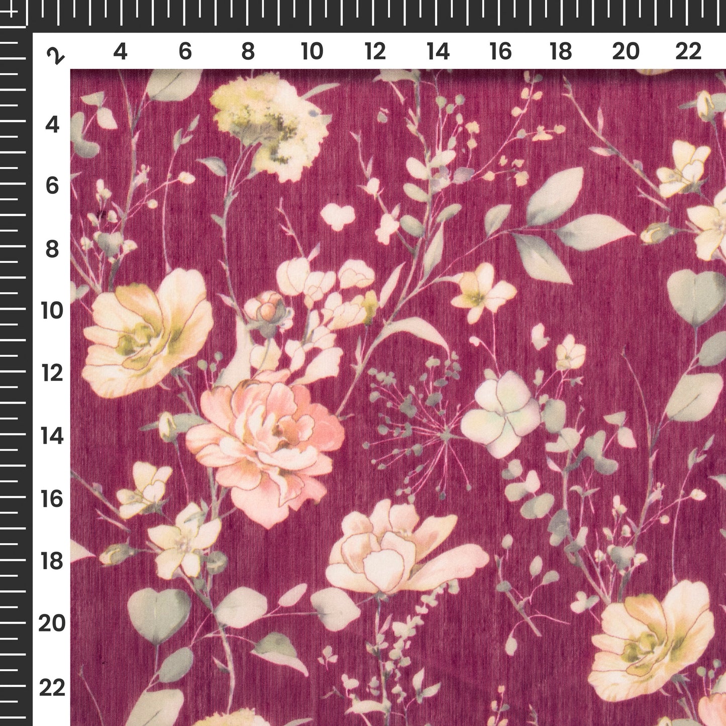 Red-Violet Floral Digital Print Chanderi Fabric