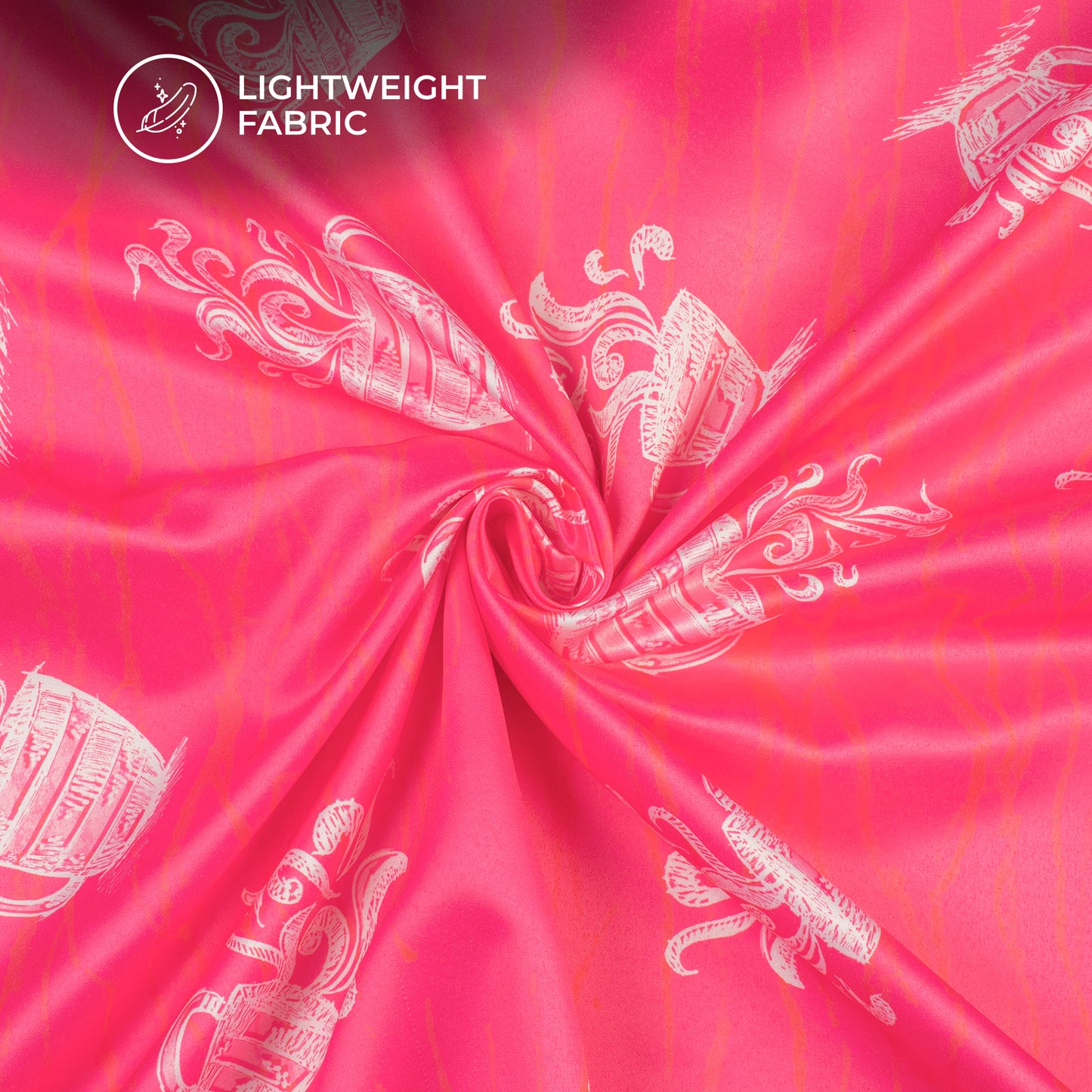 Fuscia Pink Quirky Digital Print Charmeuse Satin Fabric (Width 58 Inches)