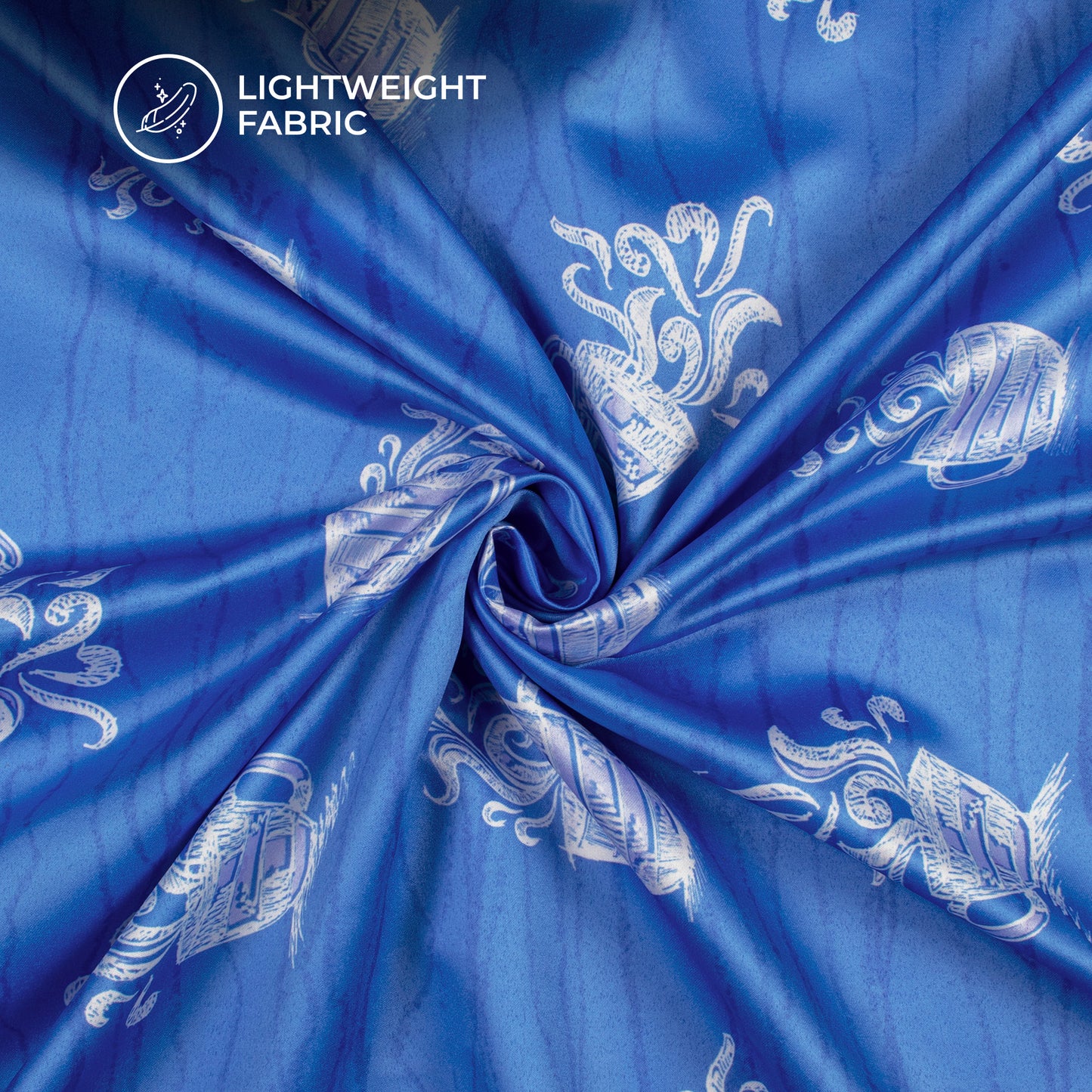 Tufts Blue Quirky Digital Print Charmeuse Satin Fabric (Width 58 Inches)