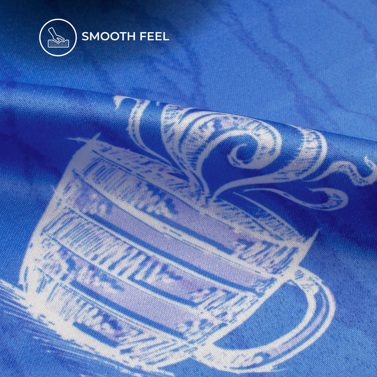 Tufts Blue Quirky Digital Print Charmeuse Satin Fabric (Width 58 Inches)