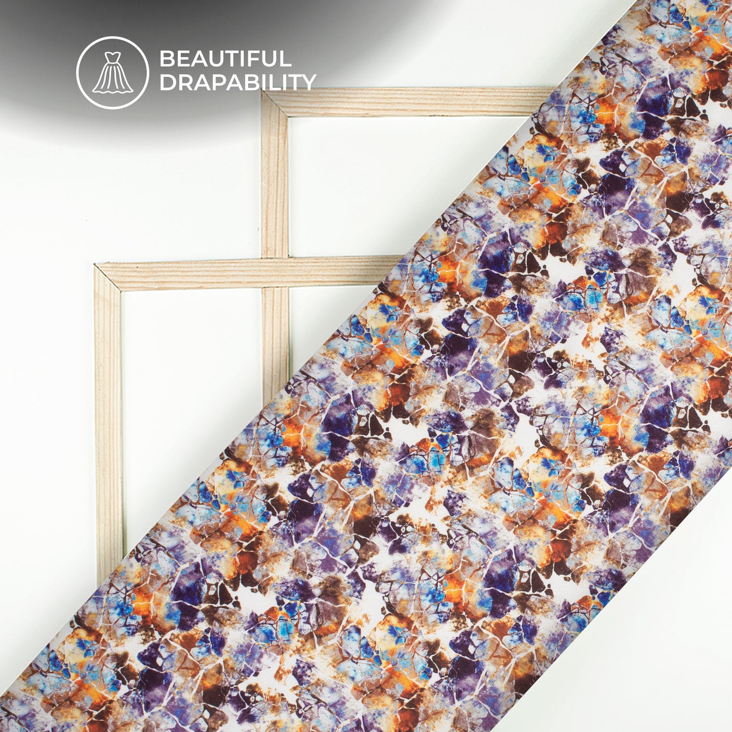 Multi-Color Abstract Digital Print Charmeuse Satin Fabric (Width 58 Inches)