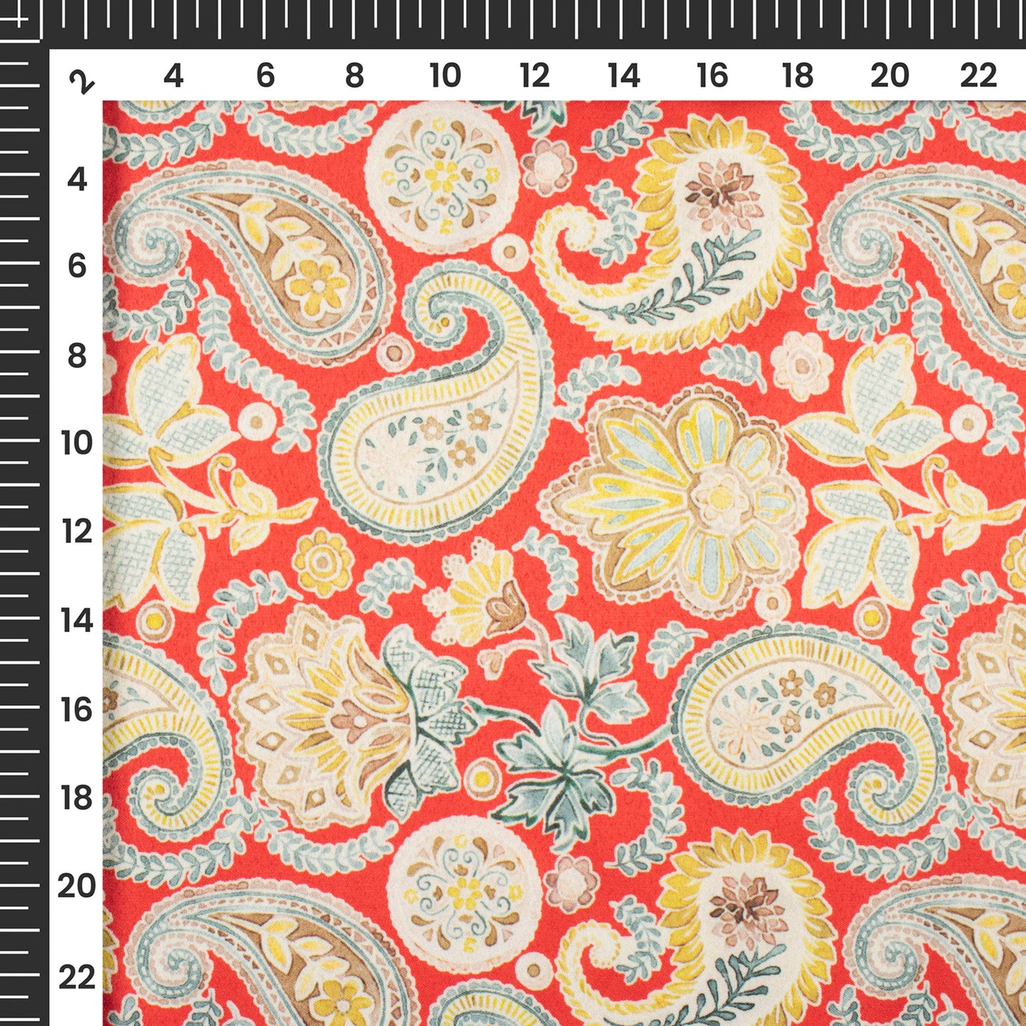 Rose Red Paisley Digital Print Charmeuse Satin Fabric (Width 58 Inches)