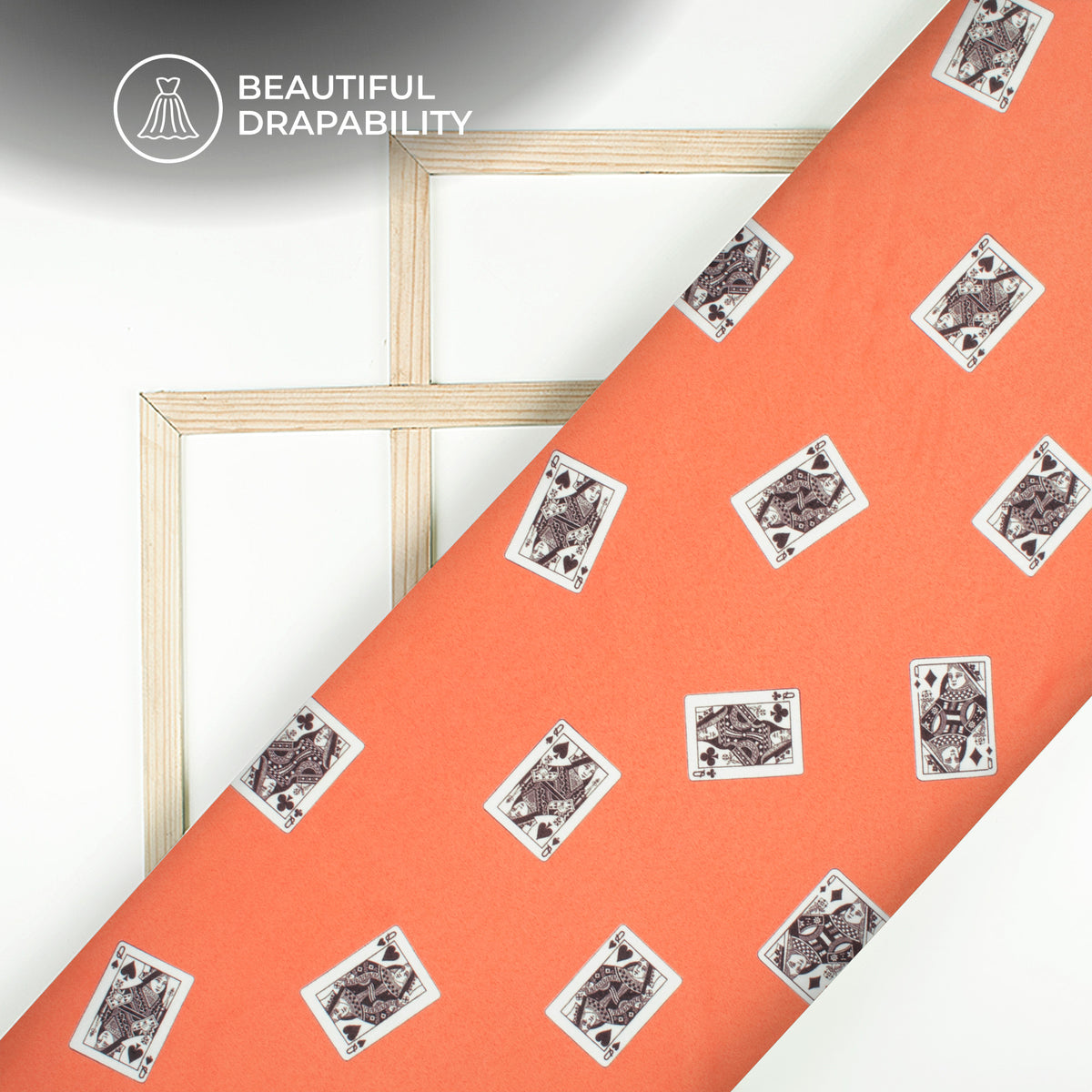 Fire Orange Quirky Digital Print Charmeuse Satin Fabric (Width 58 Inches)