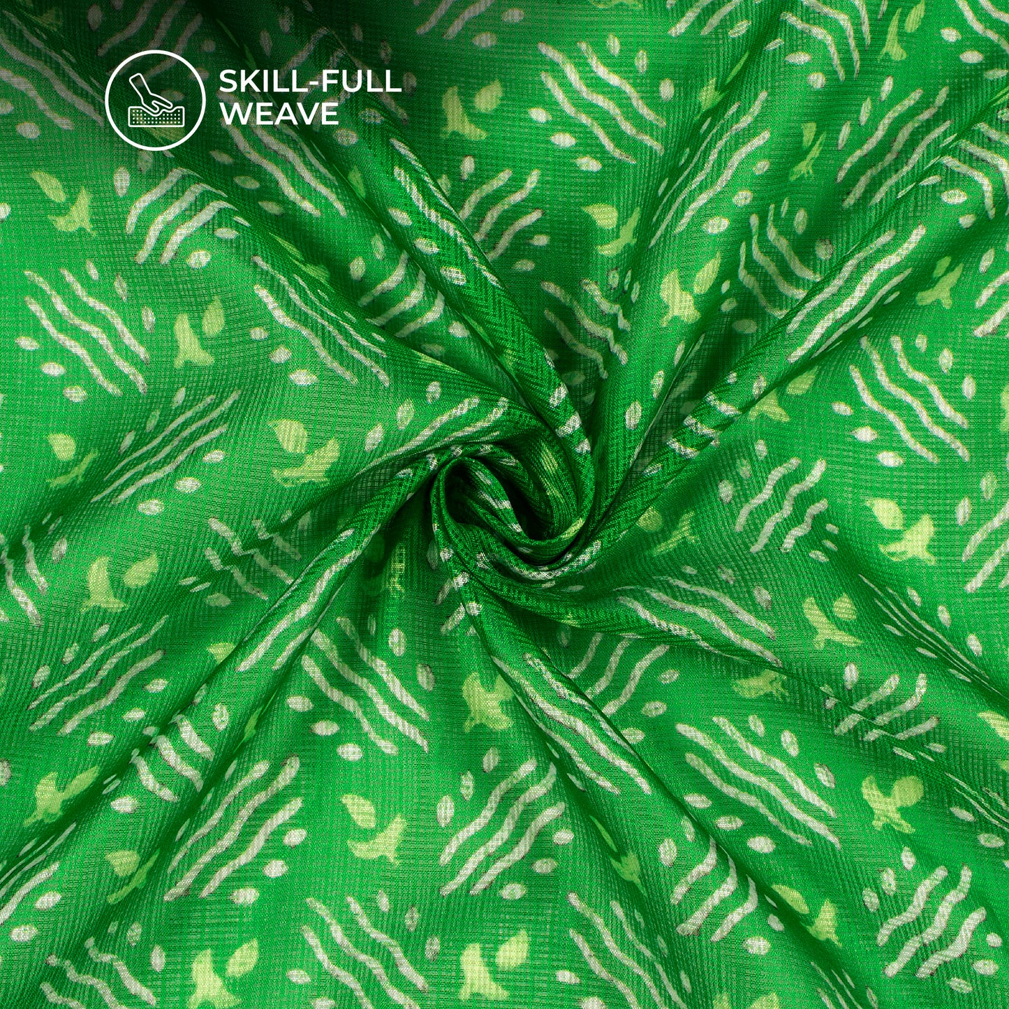 Parakeet Green Bandhanii Digital Print Kota Doria Fabric