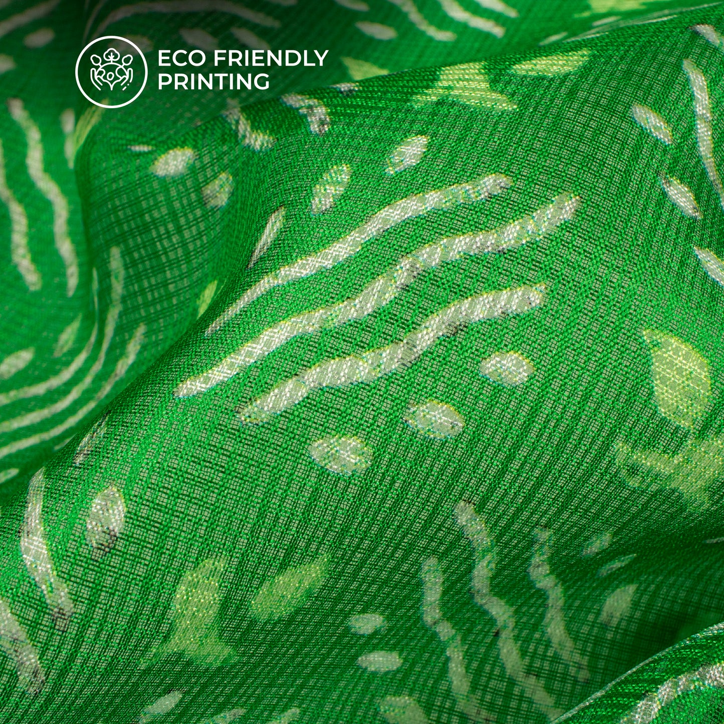 Parakeet Green Bandhanii Digital Print Kota Doria Fabric