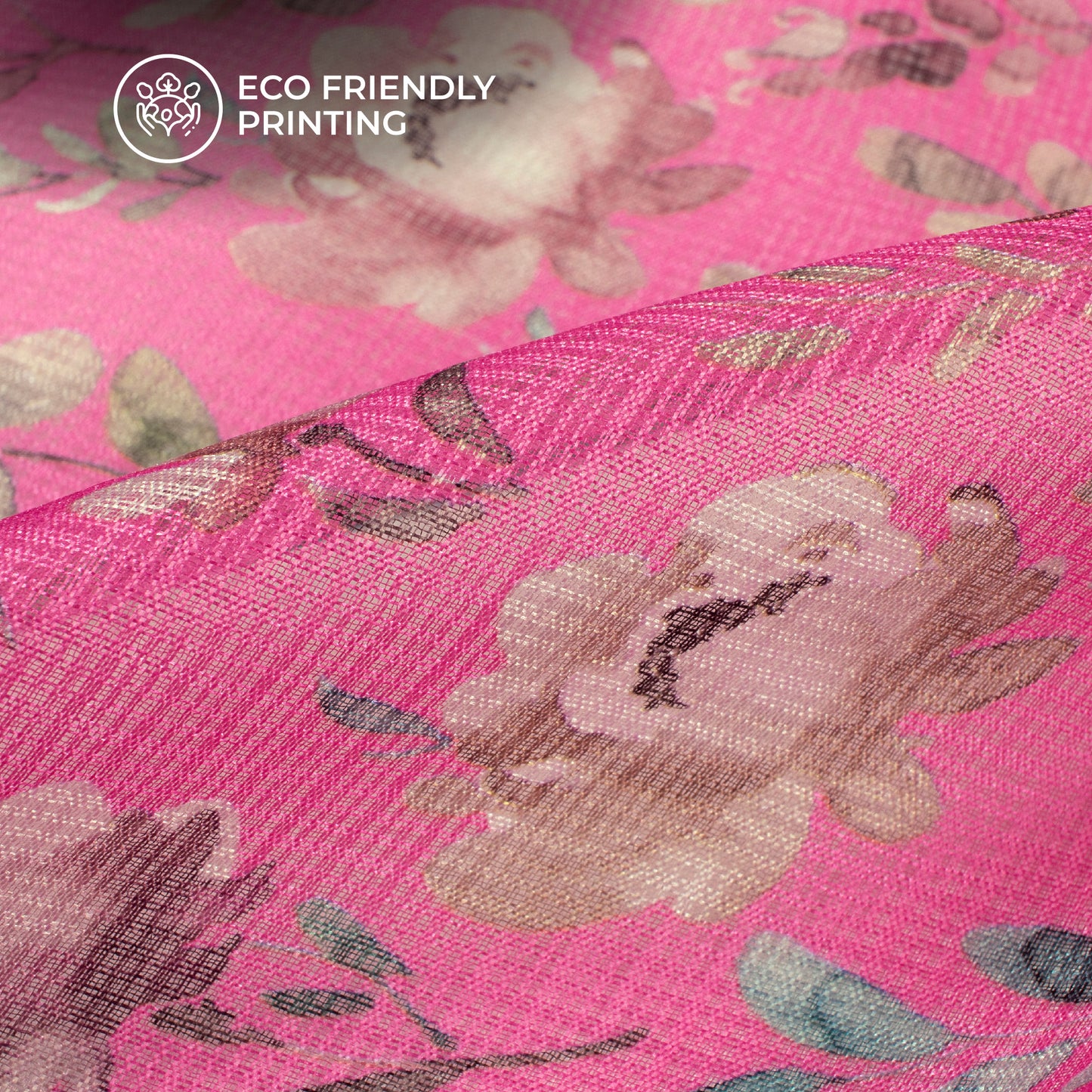 Hot Pink Floral Digital Print Kota Doria Fabric