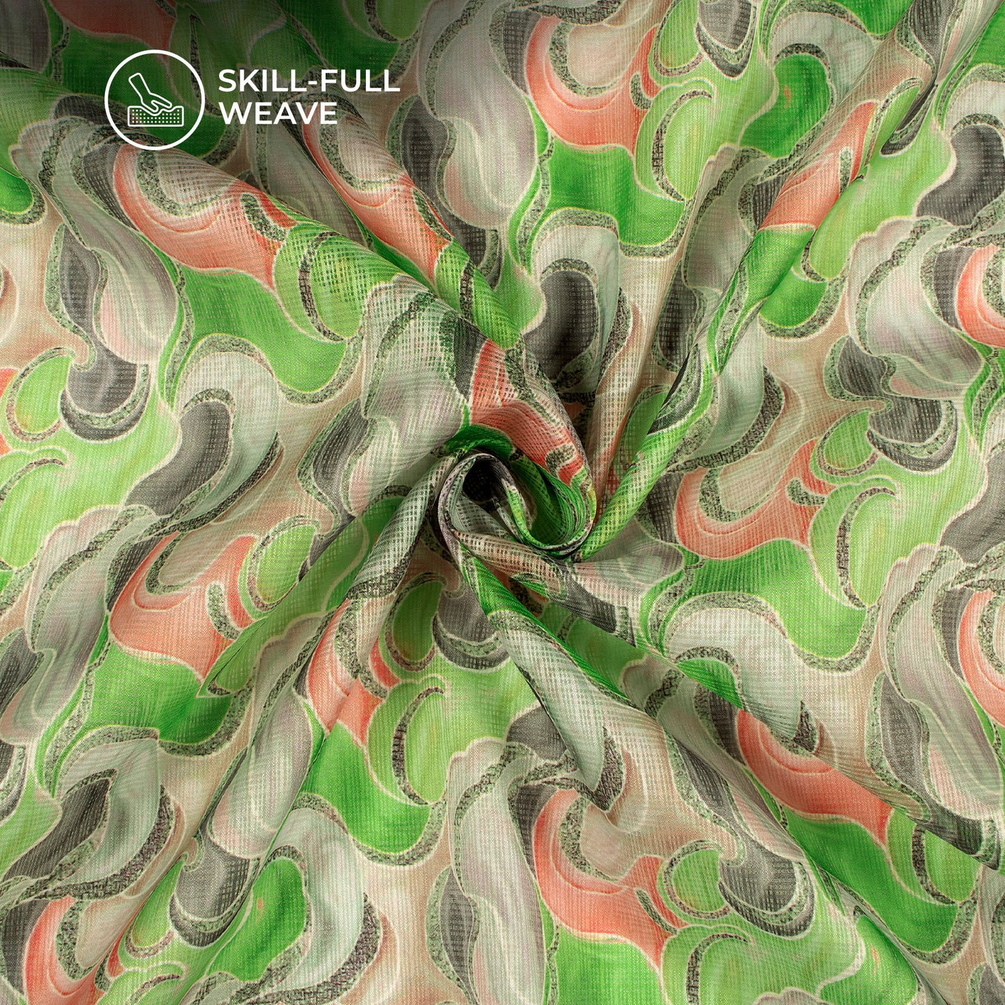 Lime Green Geometrical Digital Print Kota Doria Fabric